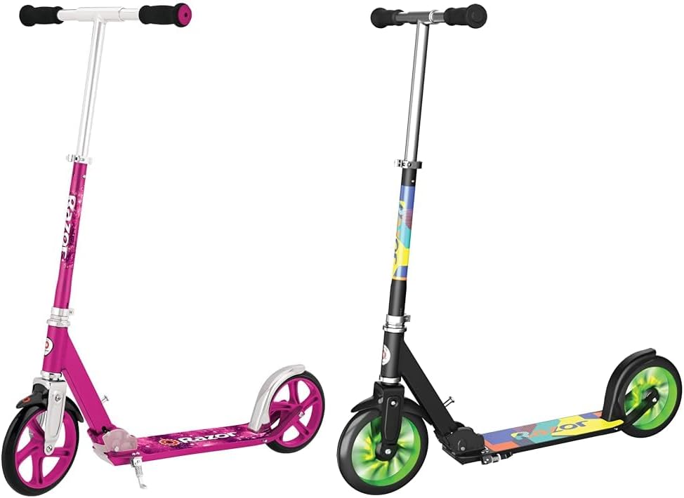Razor A5 Lux Kick Scooter for Kids Ages 8+ - 8" Urethane Wheels, Anodized Finish Featuring Bold Colors and Graphics, for Riders up to 220 lbs