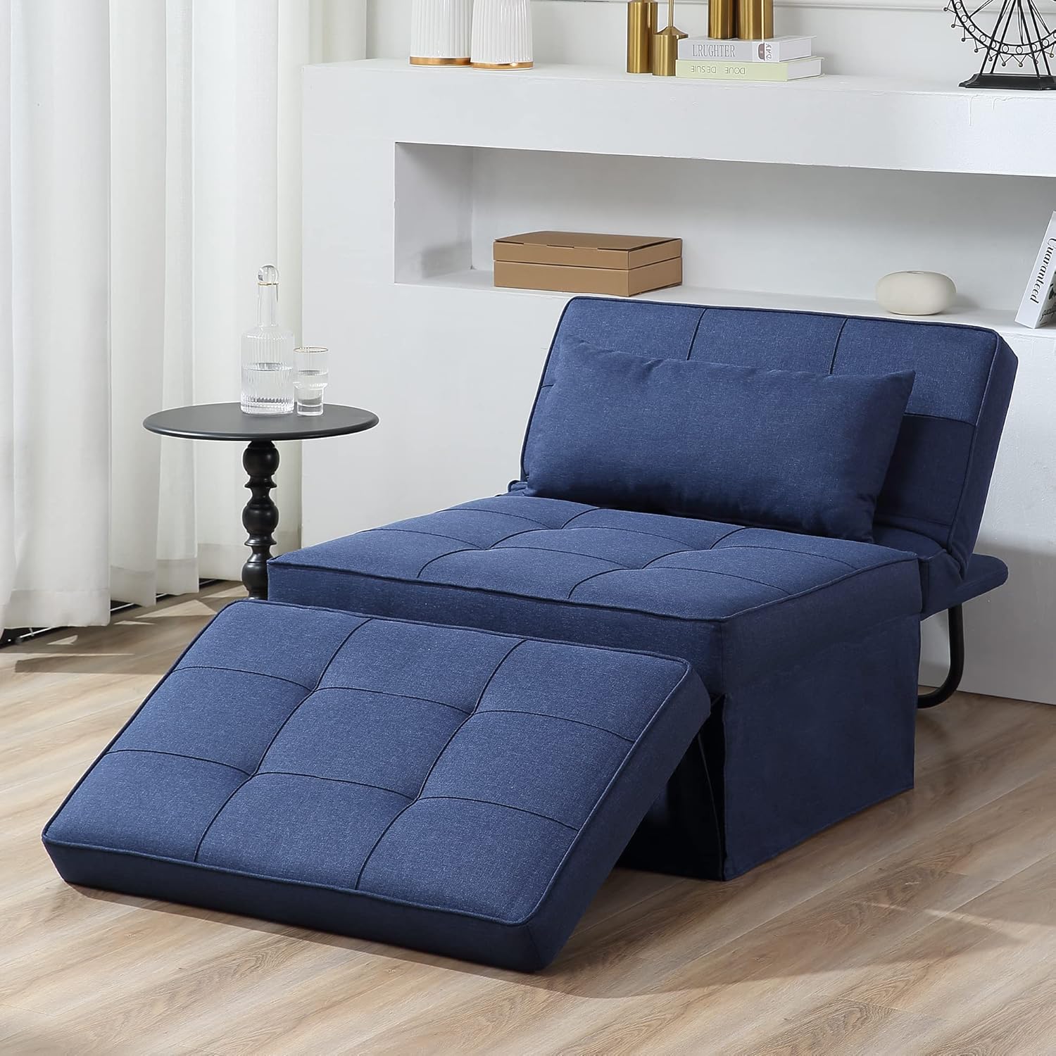 Sofa Bed, 4 in 1 Multi-Function Folding Ottoman Breathable Linen Couch Bed with Adjustable Backrest Modern Convertible Chair for Living Room Apartment Office