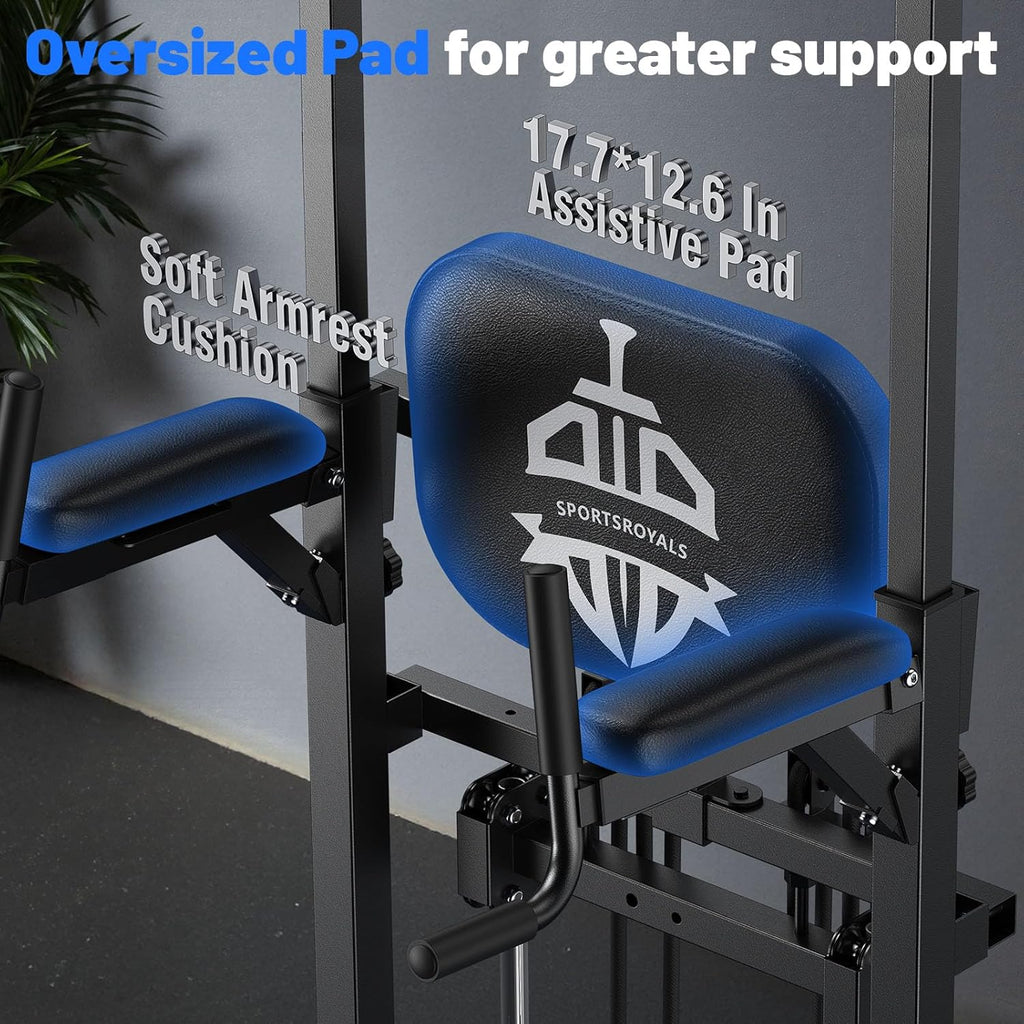 Sportsroyals Pull Up Bar Dip Station Power Tower Assistive Trainer Multi-Function Home Gym Strength Training Fitness Equipment 450LBS