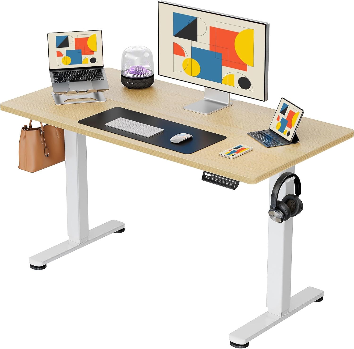 ErGear Height Adjustable Electric Standing Desk, 40 x 24 Inches Sit Stand up Desk, Memory Computer Home Office Desk (Light Vintage Brown)