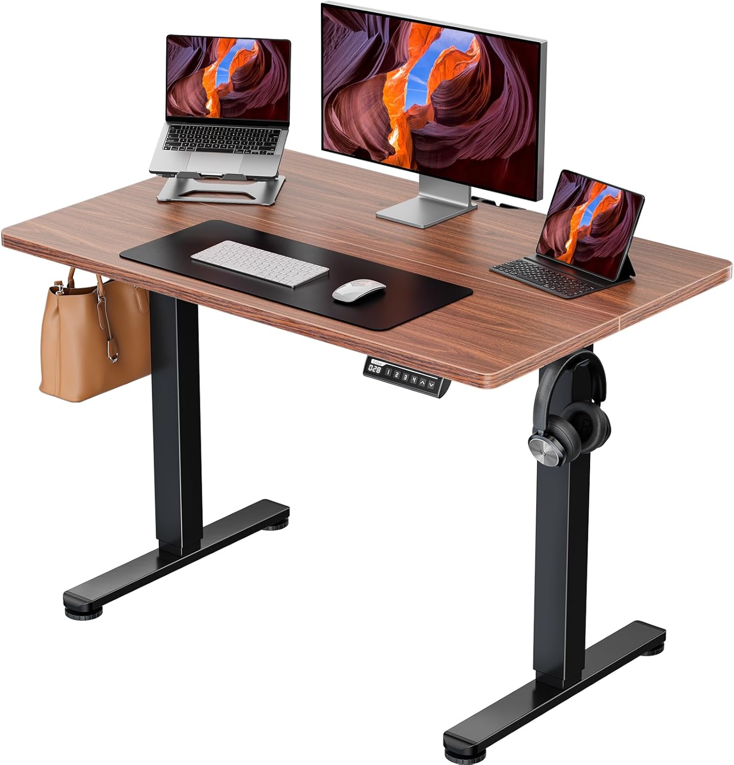 ErGear Height Adjustable Electric Standing Desk, 40 x 24 Inches Sit Stand up Desk, Memory Computer Home Office Desk (Light Vintage Brown)