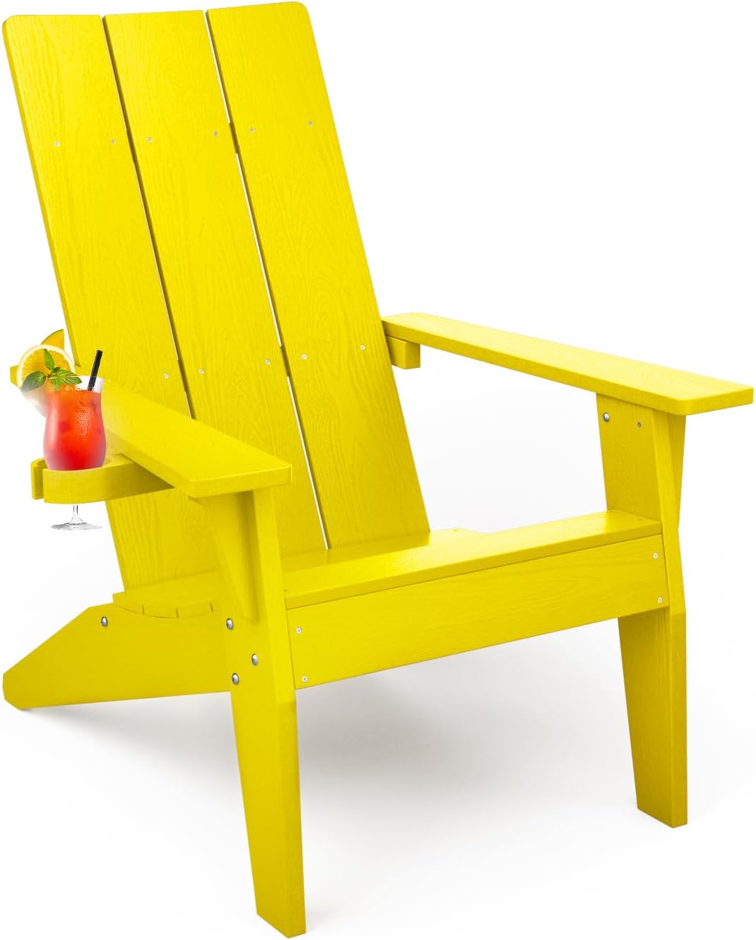 MXIMU Modern Adirondack Chairs Set of 4 Weather Resistant with Cup Holder Oversize Plastic Fire Pit Chairs Plastic Outdoor Chairs for Firepit Area Seating (Black)
