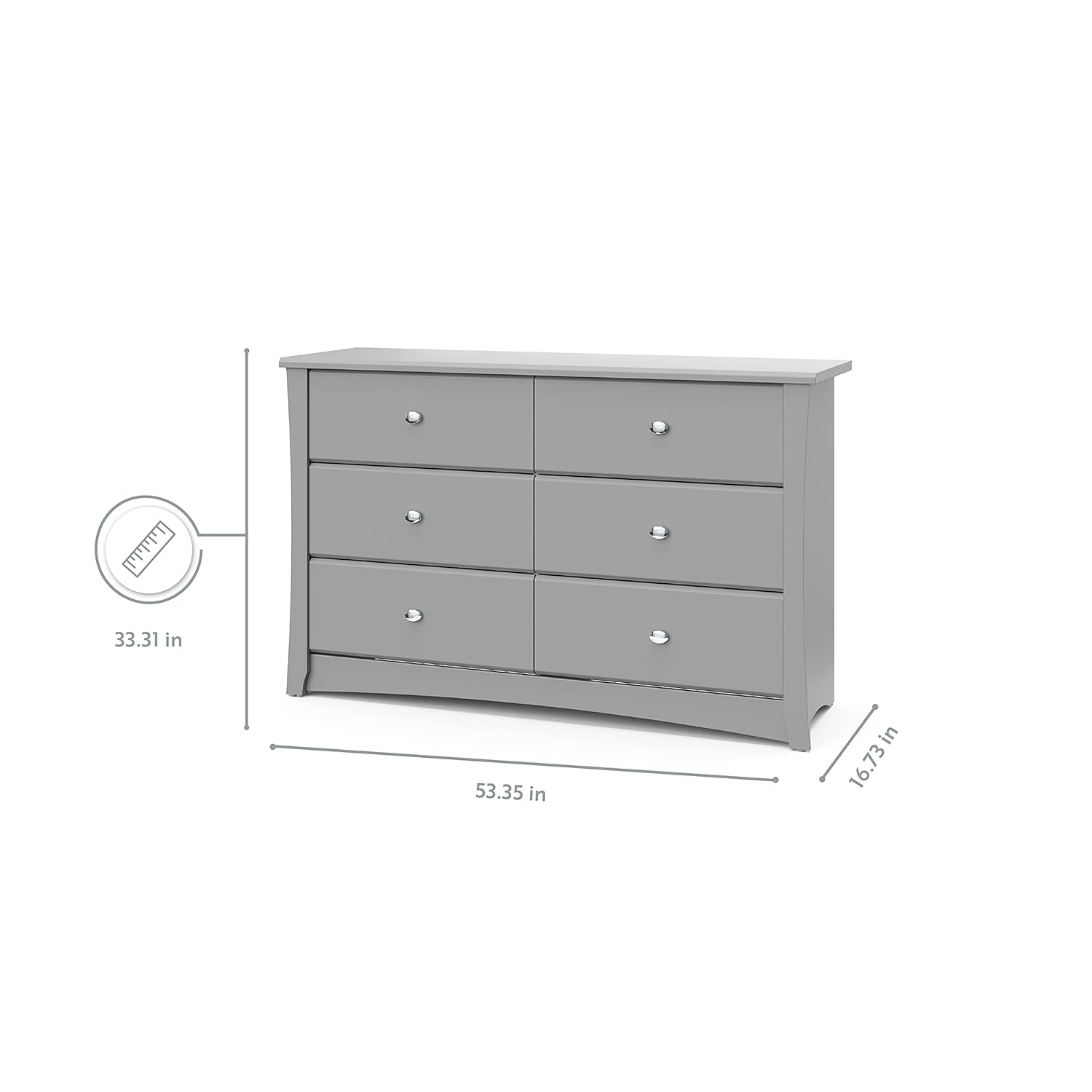 Storkcraft Crescent 6 Drawer Double Dresser (Pebble Gray) – GREENGUARD Gold Certified, For Nursery, Dresser, Kids Nursery Organizer, Chest of Drawers