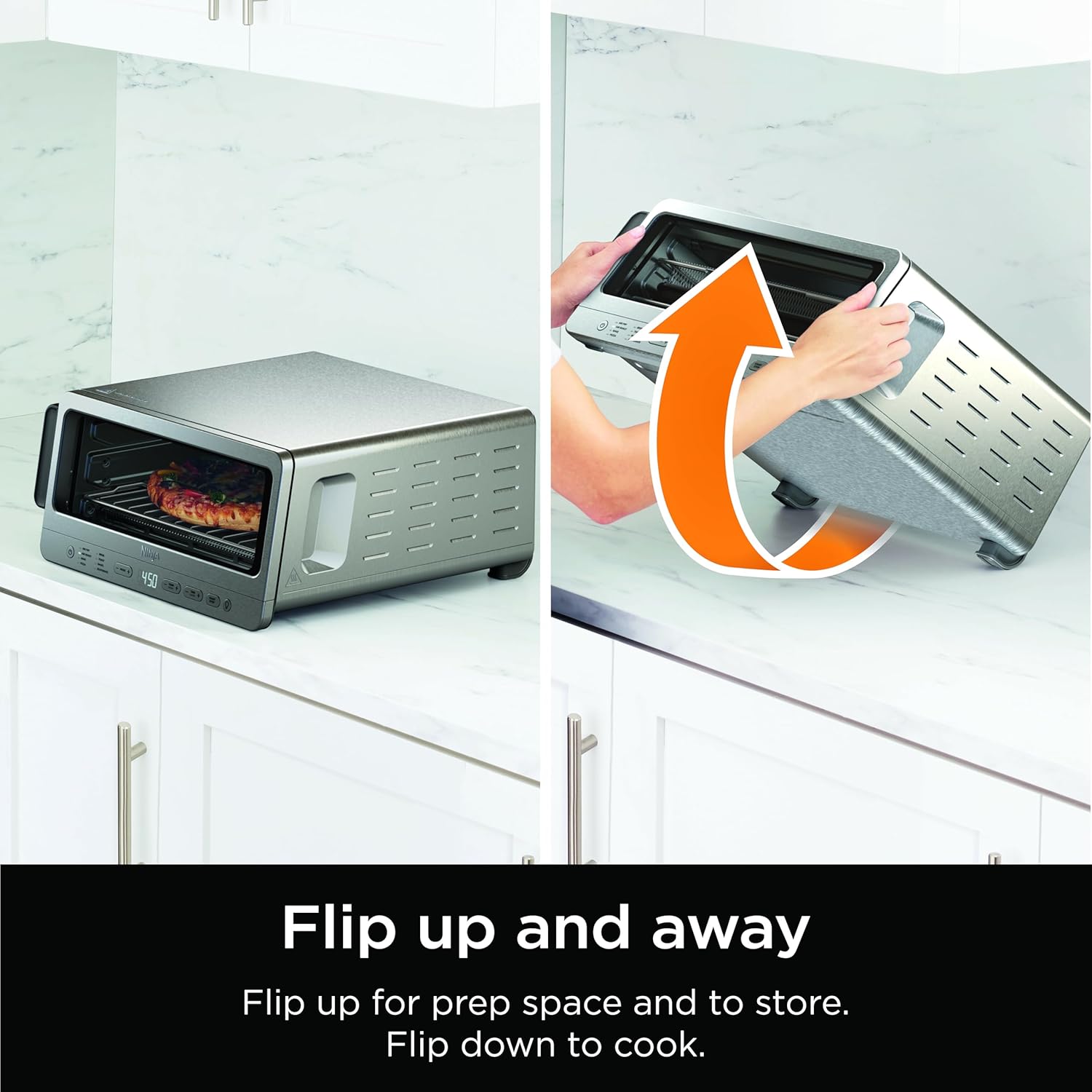 Ninja SP101 Digital Air Fry Countertop Oven with 8-in-1 Functionality, Flip Up & Away Capability for Storage Space, with Air Fry Basket, Wire Rack & Crumb Tray, Silver