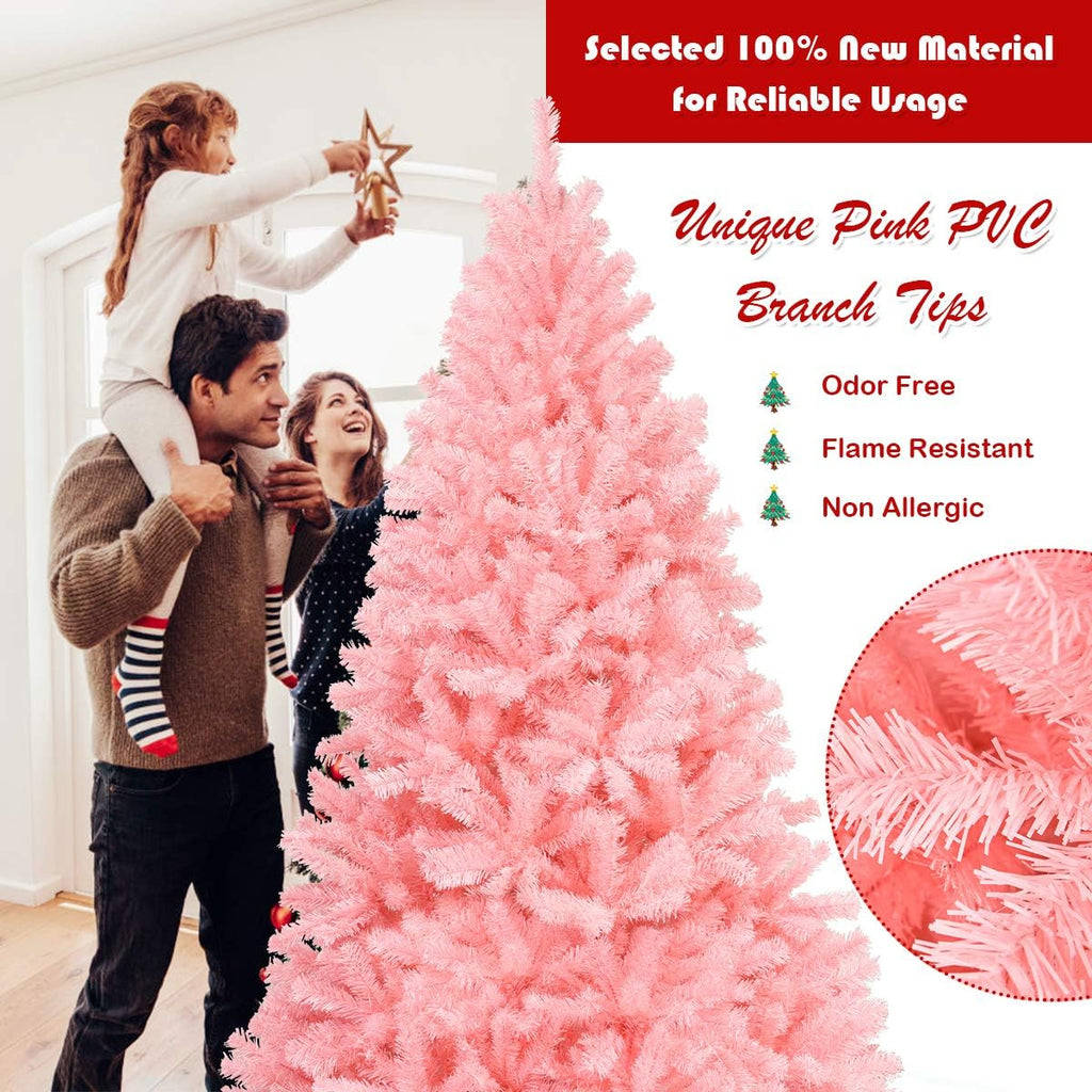 Goplus 7ft Artificial White Christmas Tree Xmas Pine Tree with Solid Metal Legs Perfect for Indoor and Outdoor Holiday Decoration
