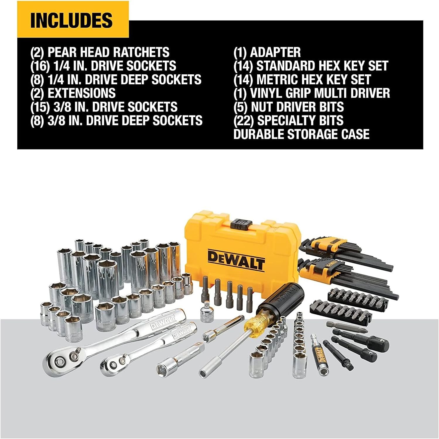 DEWALT Mechanics Tool Kit (DWMT73803) and Screwdriver & Drill Bit Set (DWA2FTS100)