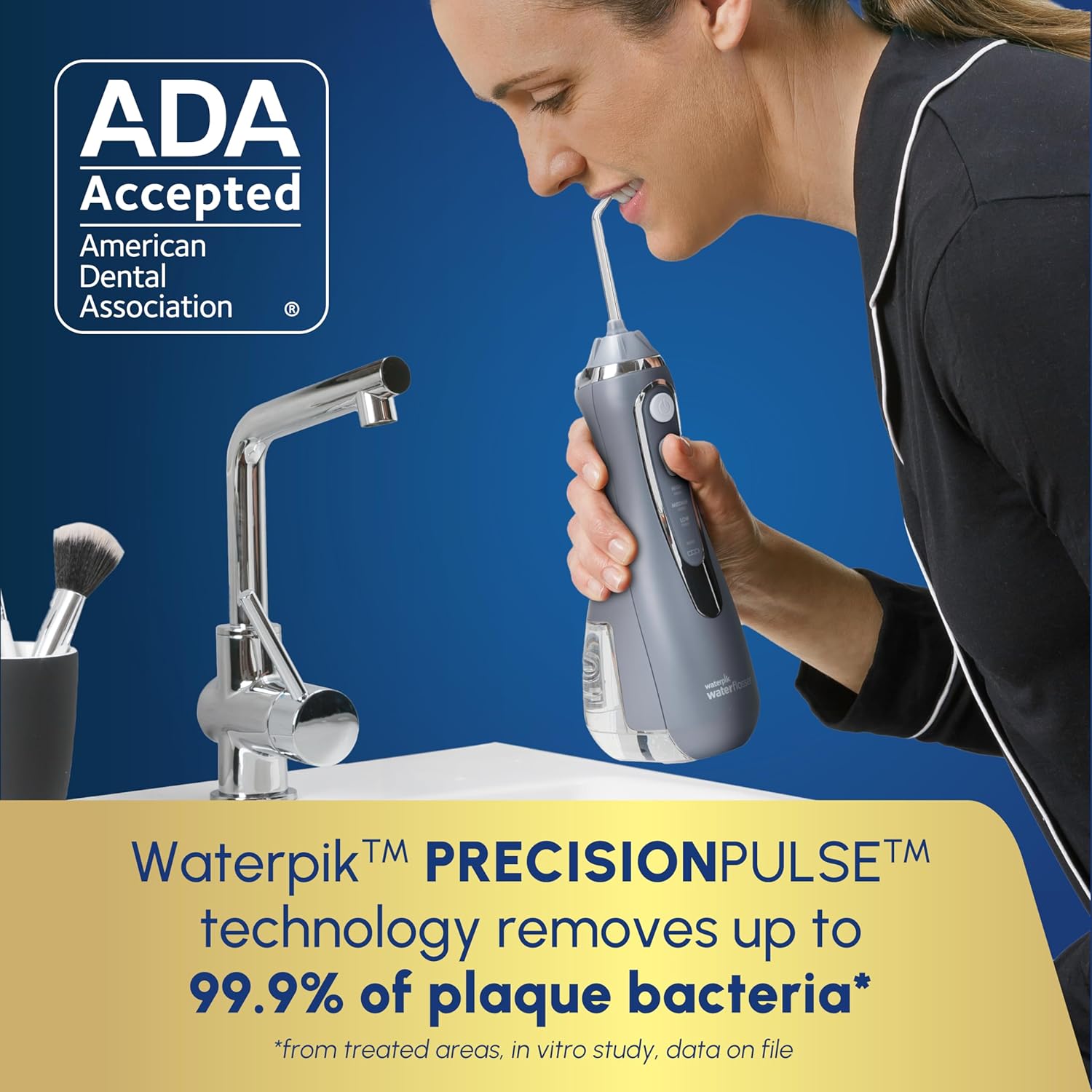 Waterpik Cordless Advanced 2.0 Water Flosser For Teeth, Gums, Braces, Dental Care With Travel Bag and 4 Tips, ADA Accepted, Rechargeable, Portable, and Waterproof, Black WP-582, Packaging May Vary