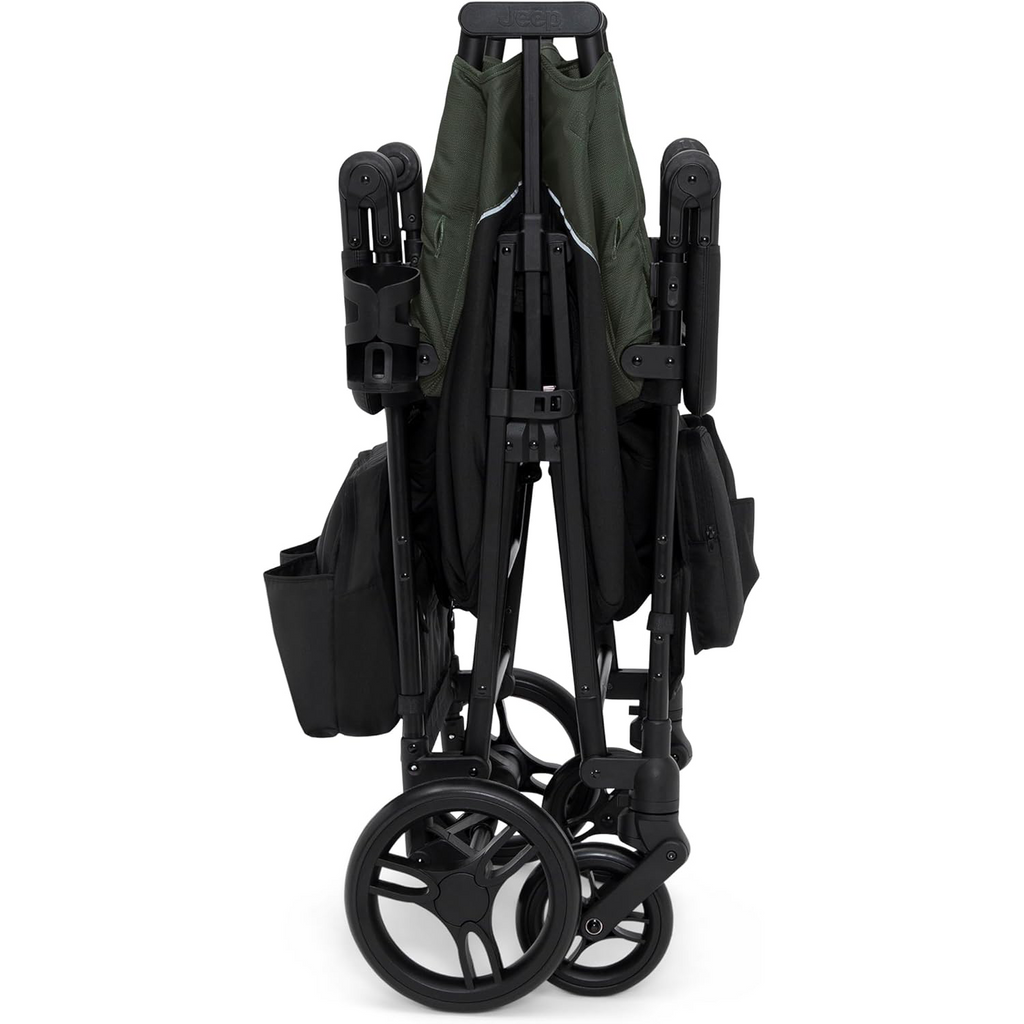 Delta Children - Jeep Wrangler Deluxe 4 Seater Stroller Wagon - Premium Quad Stroller Wagon for 4 Kids with Convertible Seats, Adjustable Push/Pull Handles, Removable Canopy & Flat Fold, Black/Green