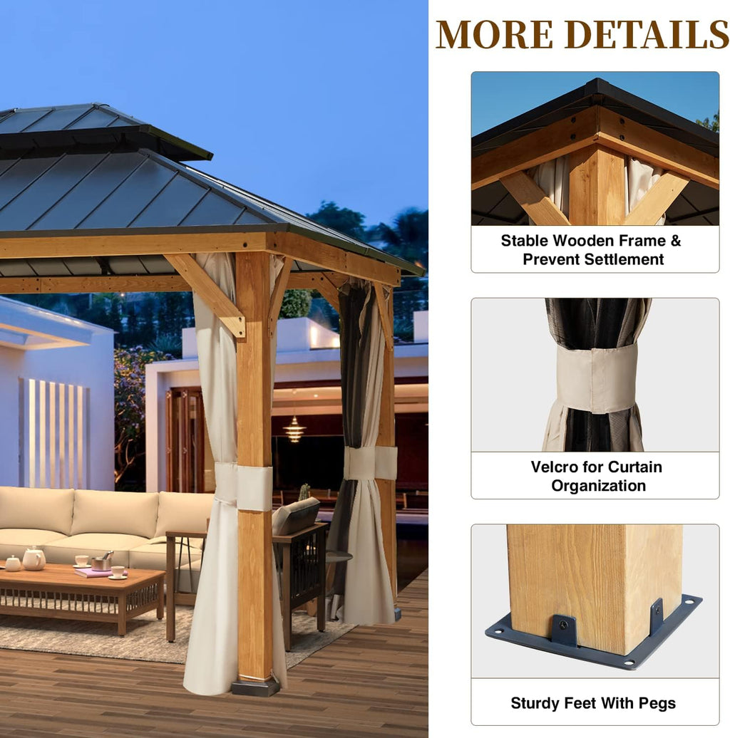 💝Clearance sale✨11′ft x 13′ft Solid Wood Gazebo， With Privacy Curtain And Mosquito Net（brown）