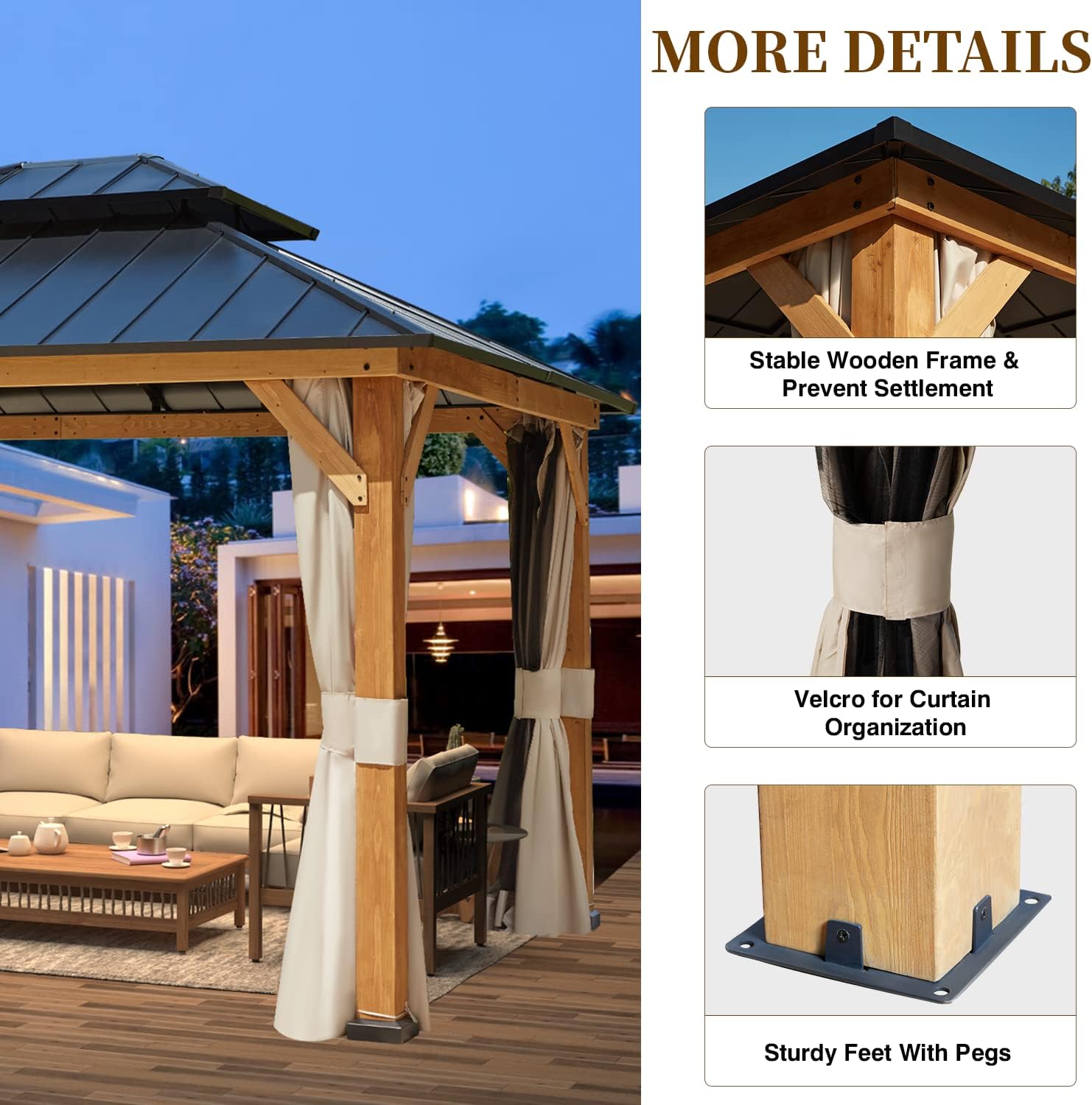 💝Clearance sale✨11′ft x 13′ft Solid Wood Gazebo， With Privacy Curtain And Mosquito Net（brown）