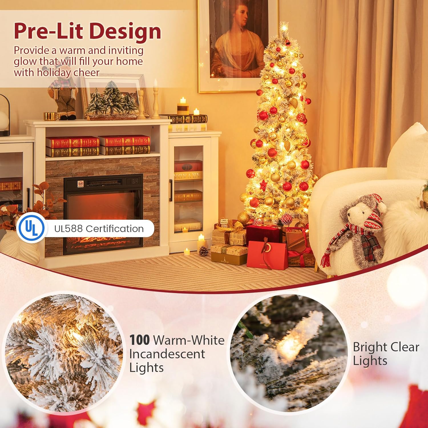Goplus 7ft Artificial White Christmas Tree Xmas Pine Tree with Solid Metal Legs Perfect for Indoor and Outdoor Holiday Decoration