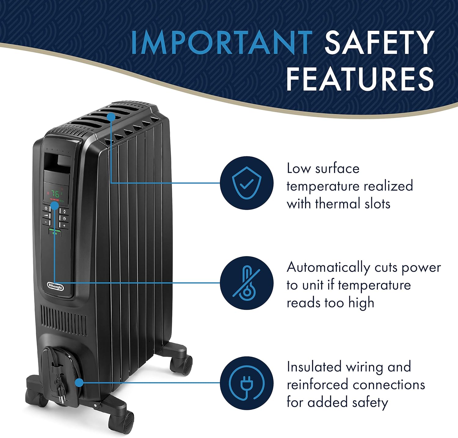 De'Longhi Dragon Digital Oil Filled Radiator Heater, 1500W Electric Space Heater for indoor use, programmable timer, Energy Saving, full room heater with safety features TRD40615E