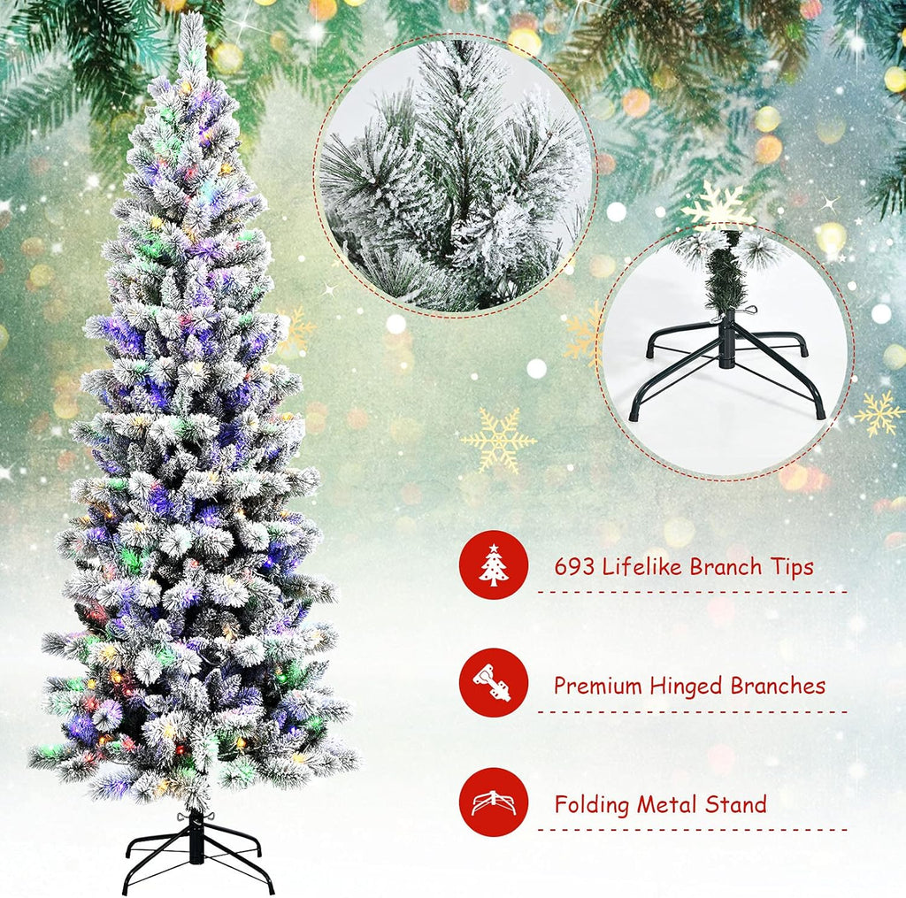Goplus 7ft Artificial White Christmas Tree Xmas Pine Tree with Solid Metal Legs Perfect for Indoor and Outdoor Holiday Decoration