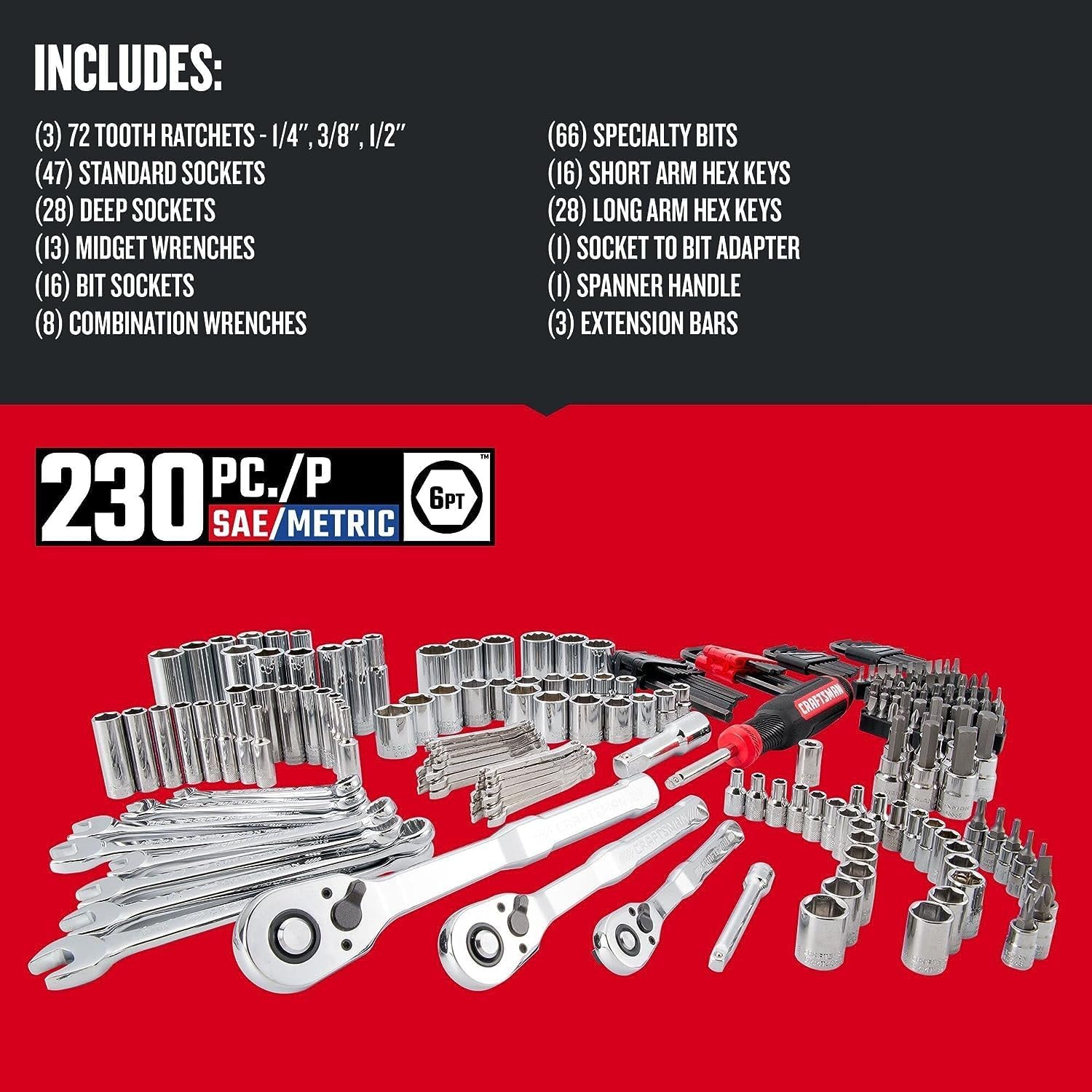 CRAFTSMAN Socket Set, 262-Piece Mechanic Tool Set, 1/4", 3/8", 1/2" Drive, SAE / Metric, (CMMT45307)