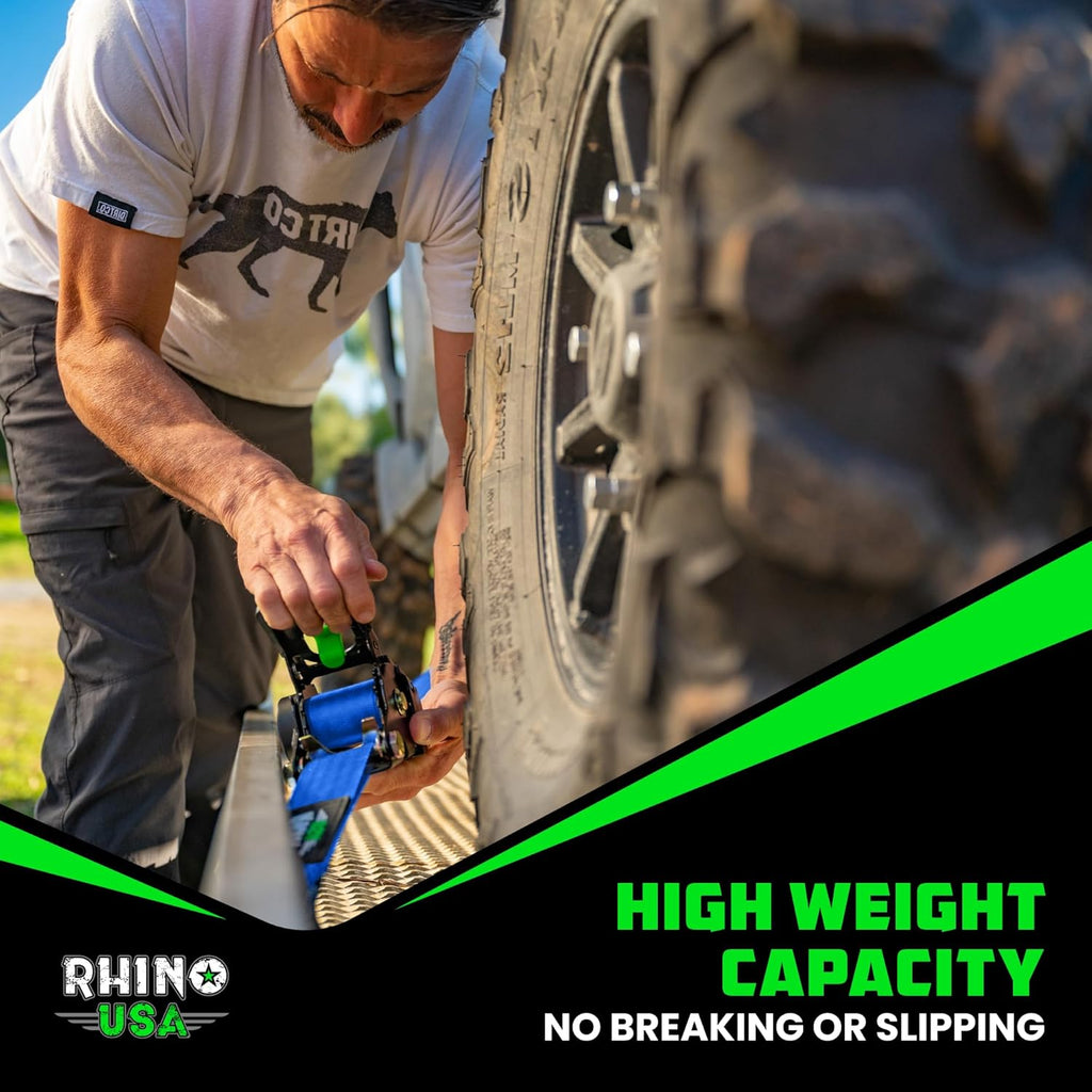 Rhino USA Retractable Ratchet Straps (2-Pack) - 2 Inch x 10 Feet (3,033lb Break Strength) - Heavy Duty Auto Self Retracting Tie Down Straps for Truck, Cargo Trailer, Motorcycle, Rad & More - Orange
