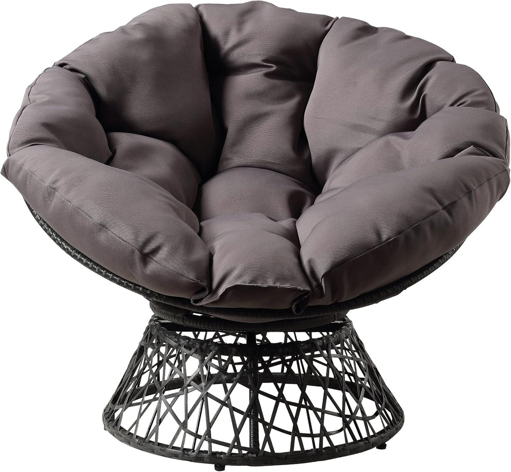 OSP Home Furnishings Wicker Papasan Chair with 360-Degree Swivel, Brown Frame with Brown Cushion