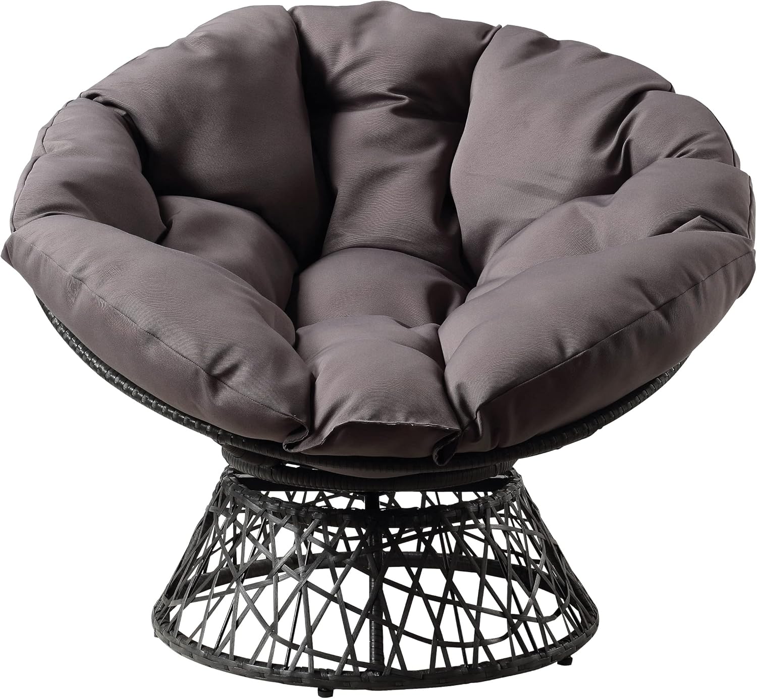 OSP Home Furnishings Wicker Papasan Chair with 360-Degree Swivel, Brown Frame with Brown Cushion