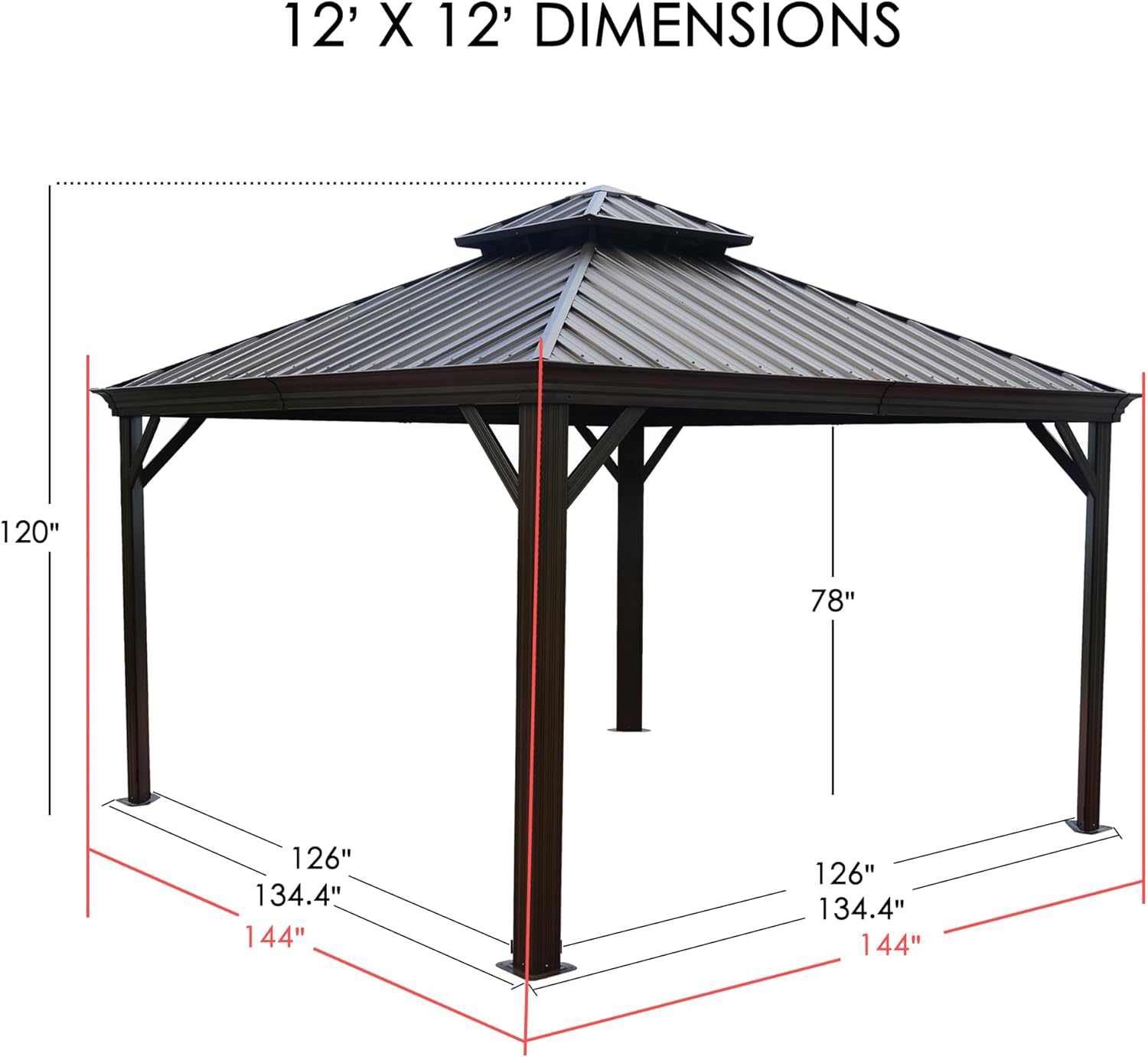 Kozyard Alexander 10' X 12' Hardtop, Aluminum Metal Gazebo with Galvanized Steel Double Roof Canopy, Curtain and Netting, Permanent Pavilion for Patio, Backyard, Deck, Lawn (Gray)