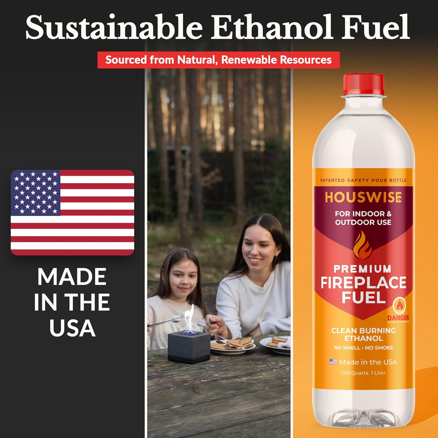 Bio Ethanol Fireplace Fuel 12 x 1 Liter - Bioethanol Fuel Tabletop Fire Pit, Bio Ethanol Fuel for Table Top Fire Pit & Ethanol Fireplaces - Made in USA