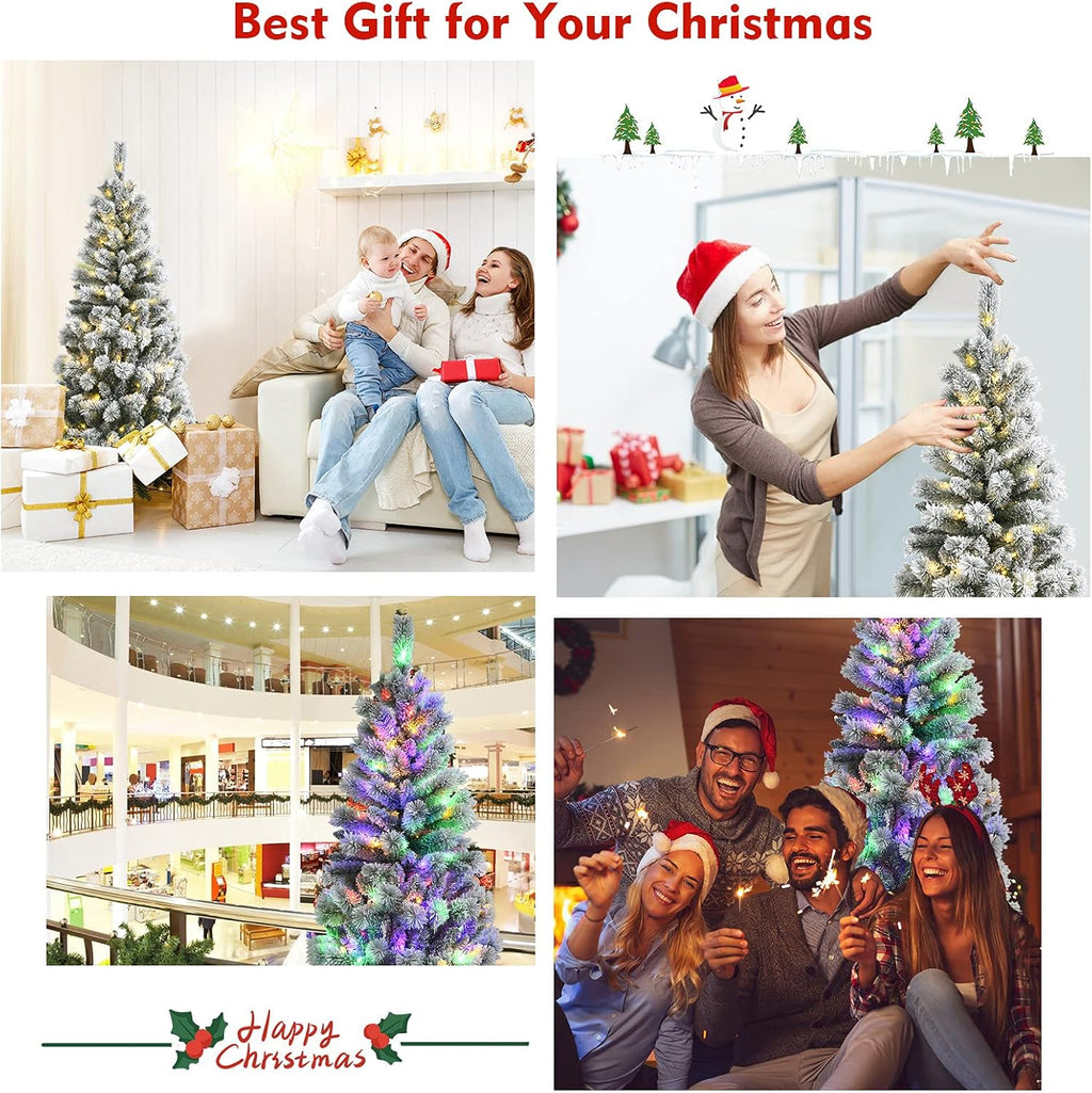 Goplus 7ft Artificial White Christmas Tree Xmas Pine Tree with Solid Metal Legs Perfect for Indoor and Outdoor Holiday Decoration