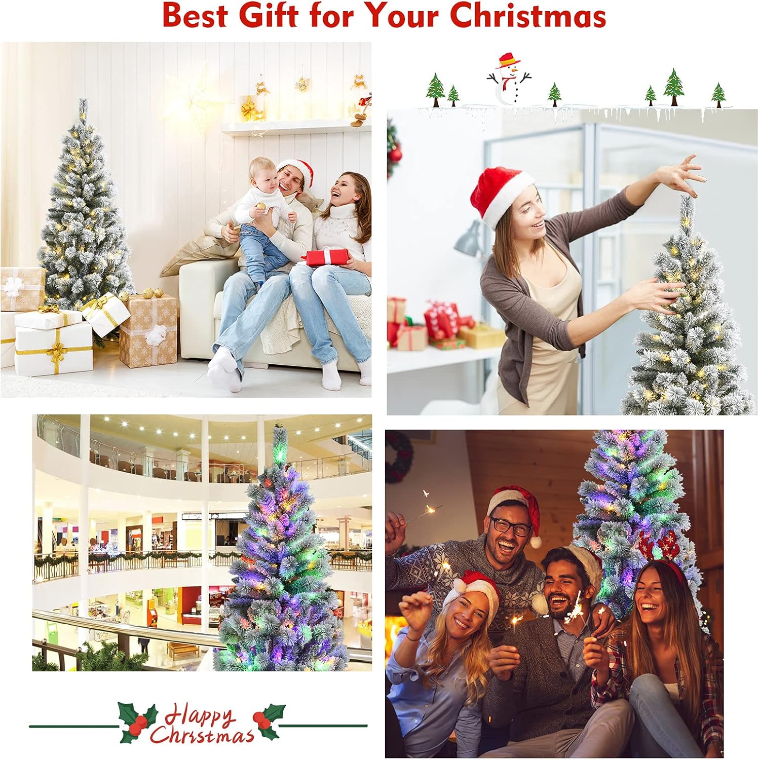 Goplus 7ft Artificial White Christmas Tree Xmas Pine Tree with Solid Metal Legs Perfect for Indoor and Outdoor Holiday Decoration