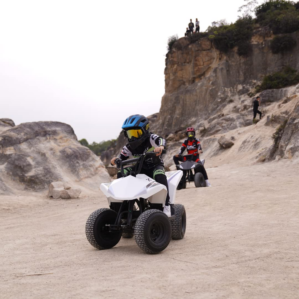 Hyper Quad Electric ATV Dirt Bike for Ages 12+ | Top Speed 16 Km/h or 10 Miles/h | 36V 350W Motor Electric 4-Wheeler | Speaker, LED Lights, App | 3-Speed Modes + Reverse Mode | Ride on ATV (White)