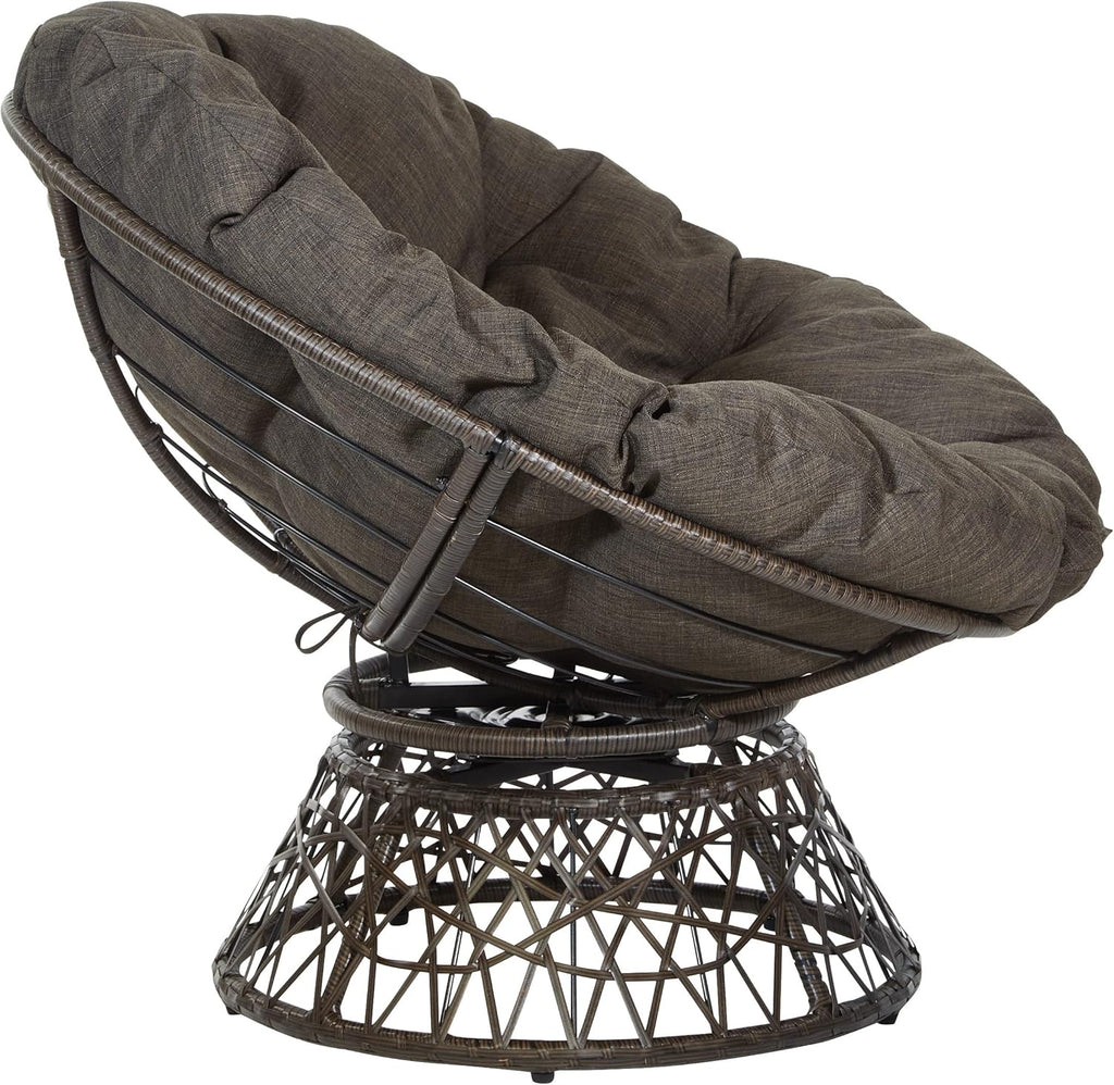 OSP Home Furnishings Wicker Papasan Chair with 360-Degree Swivel, Brown Frame with Brown Cushion