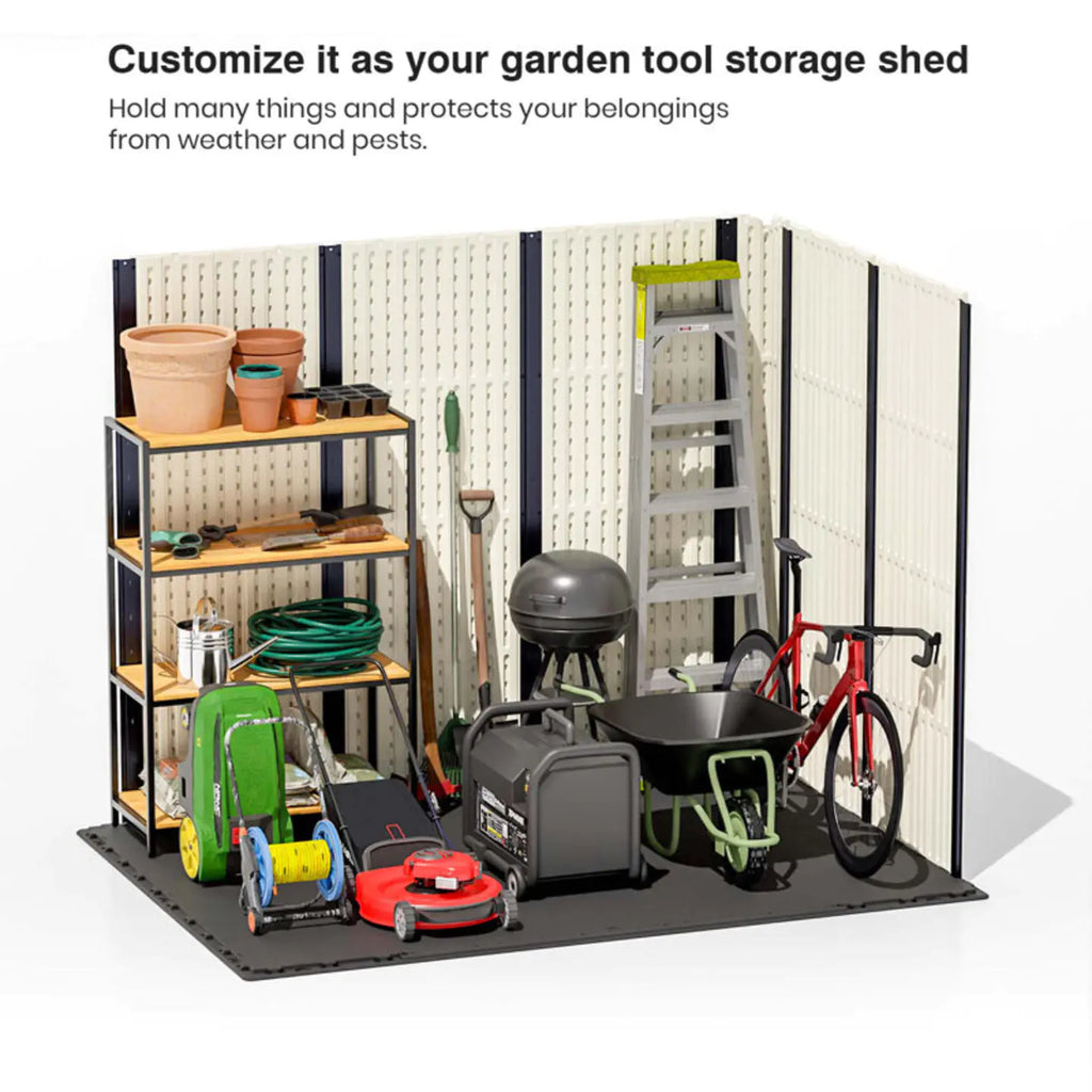 8 ft. W x 6 ft. D Plastic Storage Shed with Floor, Resin Shed with Reinforced Steel Structure, Beige