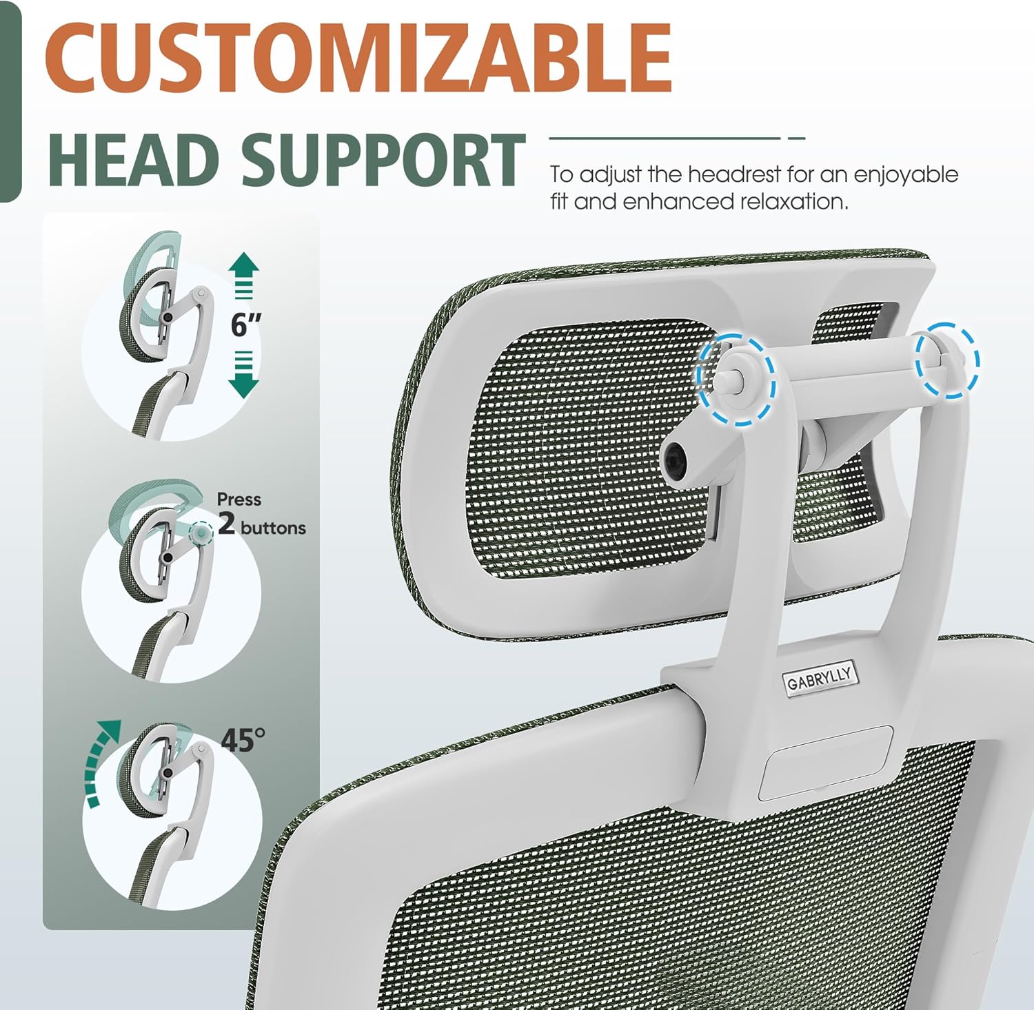 GABRYLLY Ergonomic Office Chair, High Back Home Desk Chair with Headrest, Flip-Up Arms, 90-120° Tilt Lock and Wide Cushion, Big and Tall Mesh Chairs for Man Woman, Grey Task Chair