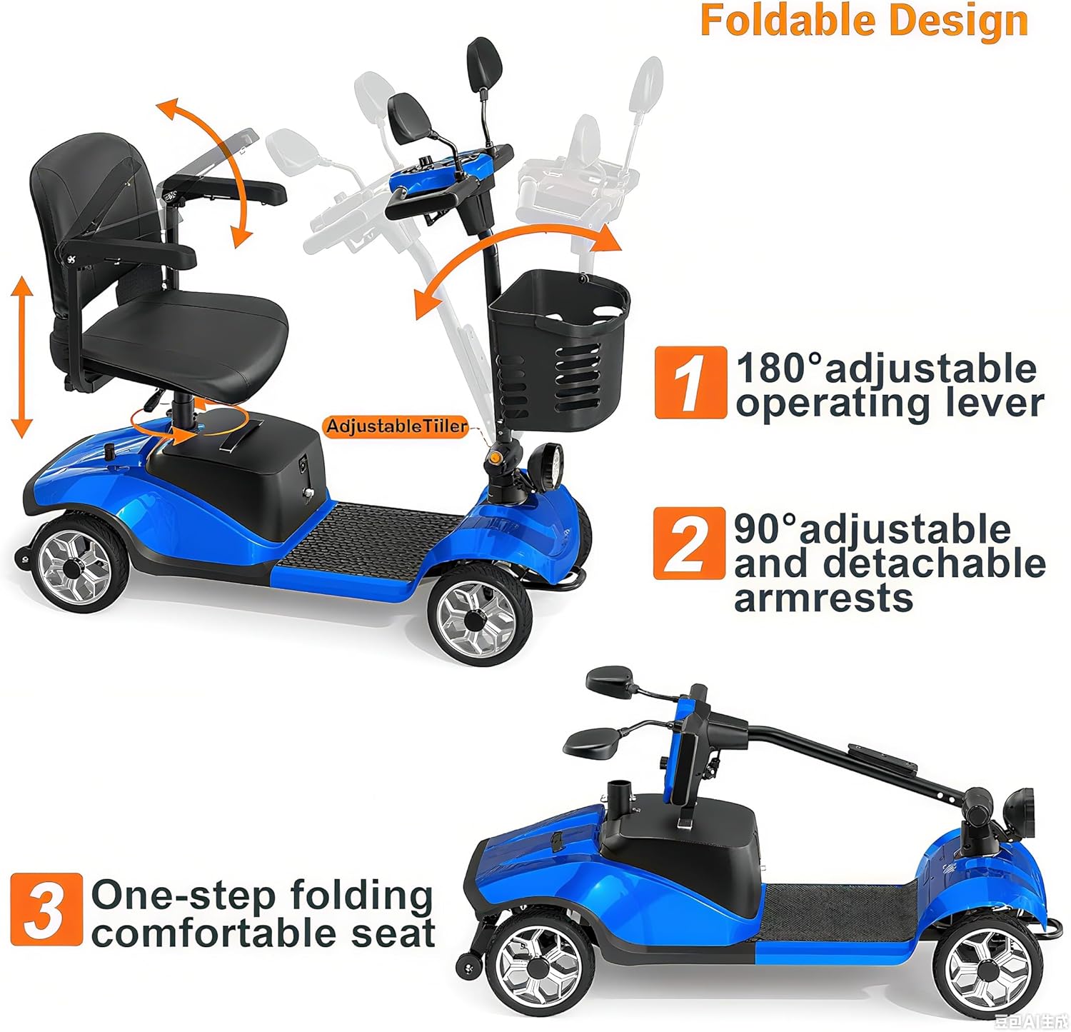 Mobility Scooter for Adults, Foldable 4 Wheels Motorized Mobility Scooter w/Dustproof Cover, 15Miles Range, Rotating Seat, 350LBS Capacity, Seniors Electric Powered Mobility for Outdoor, Red