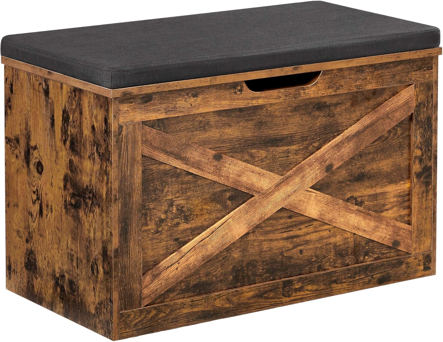 VASAGLE Shoe Bench, Storage Bench with Cupboard and 9 Open Compartments, Shoe Shelf, Padded Seat, Barn Door, 11.8 x 43.3 x 18.9 Inches, Rustic Brown ULHS058X01