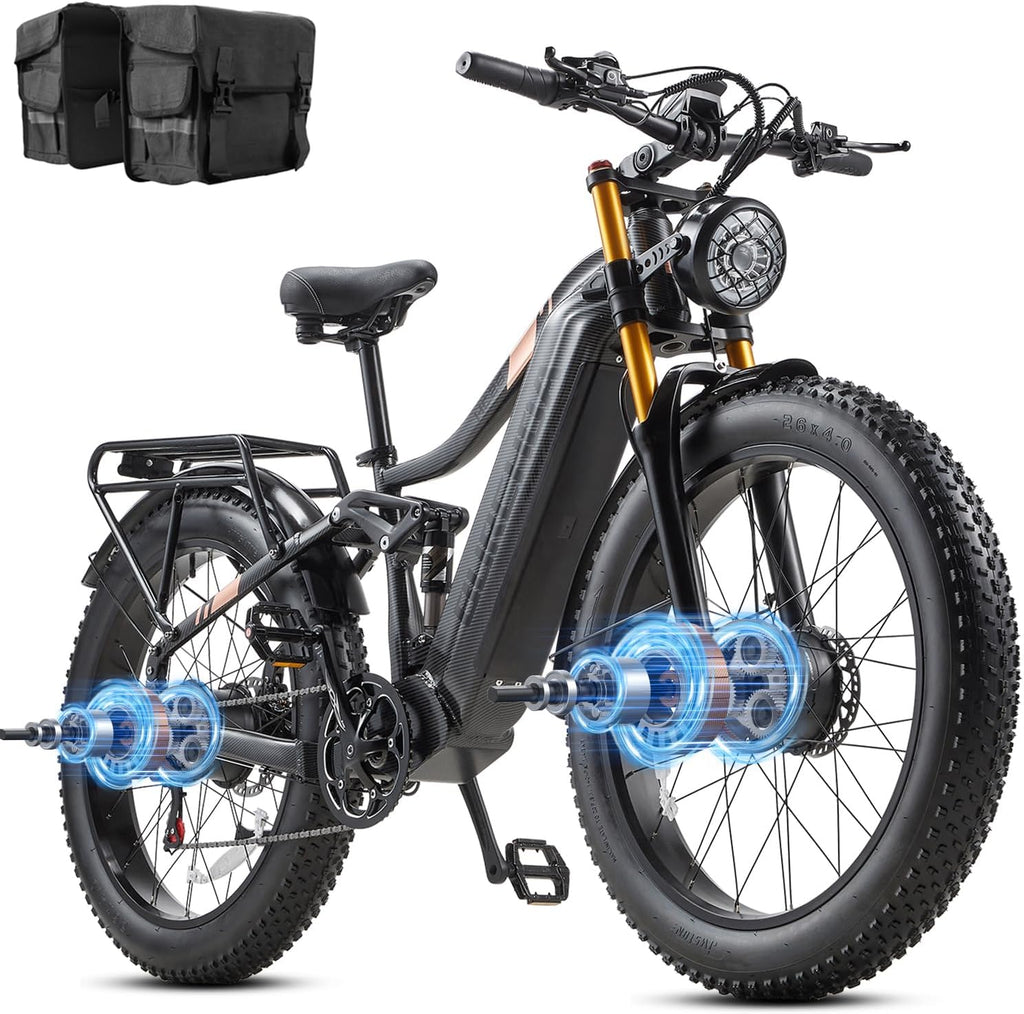 Dual Motor 2000W/1000W Electric Bike for Adult 48V 30AH/20Ah Removable Battery Up to &120 Miles Long Range 26"Fat Tire Off Road Mountain Full Suspension Electric Bicycle,Adjustable Stem,UL Certified