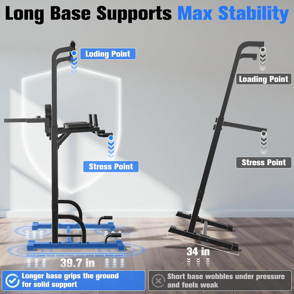 Sportsroyals Pull Up Bar Dip Station Power Tower Assistive Trainer Multi-Function Home Gym Strength Training Fitness Equipment 450LBS