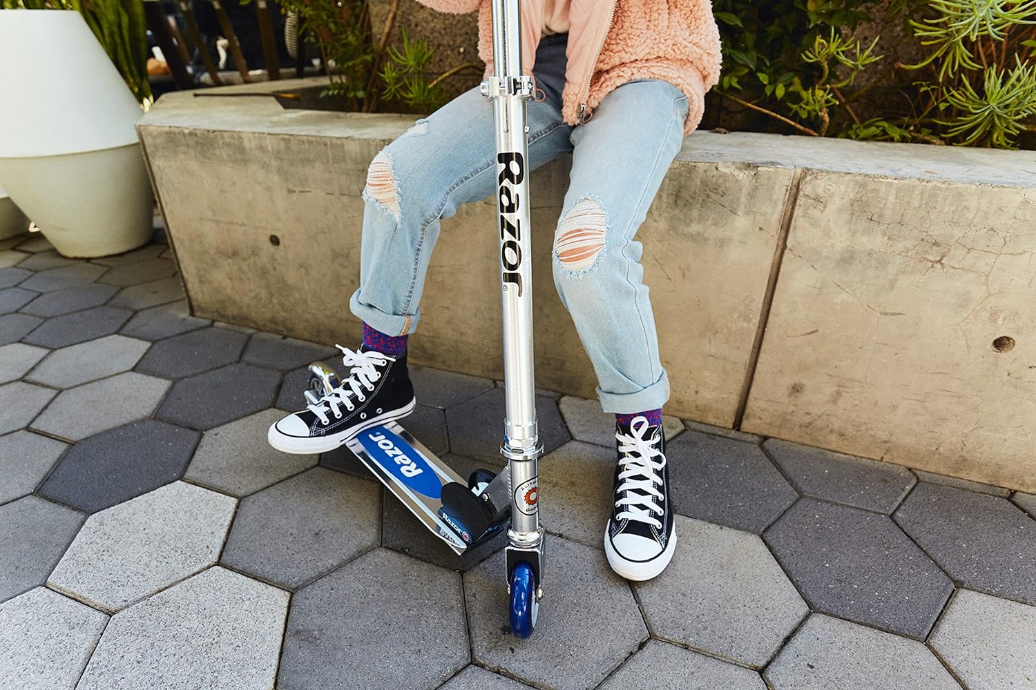Razor A5 Lux Kick Scooter for Kids Ages 8+ - 8" Urethane Wheels, Anodized Finish Featuring Bold Colors and Graphics, for Riders up to 220 lbs
