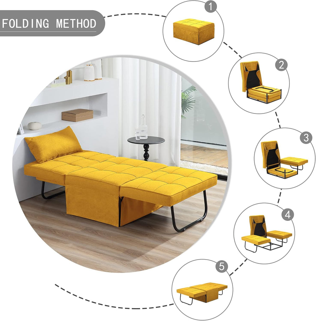 Sofa Bed, 4 in 1 Multi-Function Folding Ottoman Breathable Linen Couch Bed with Adjustable Backrest Modern Convertible Chair for Living Room Apartment Office