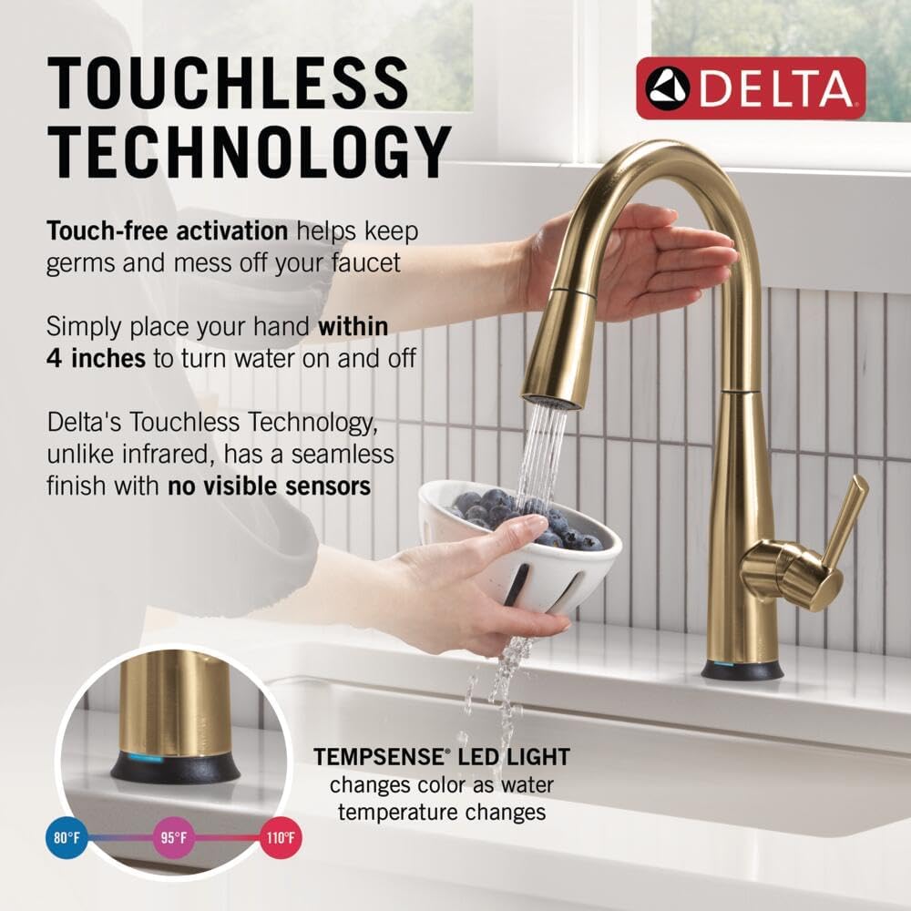 Delta Essa Touchless Kitchen Faucet with Touch Technology, Brushed Nickel Kitchen Sink Faucet with Pull Down Sprayer, Single Hole, Arctic Stainless 9113TL-AR-DST