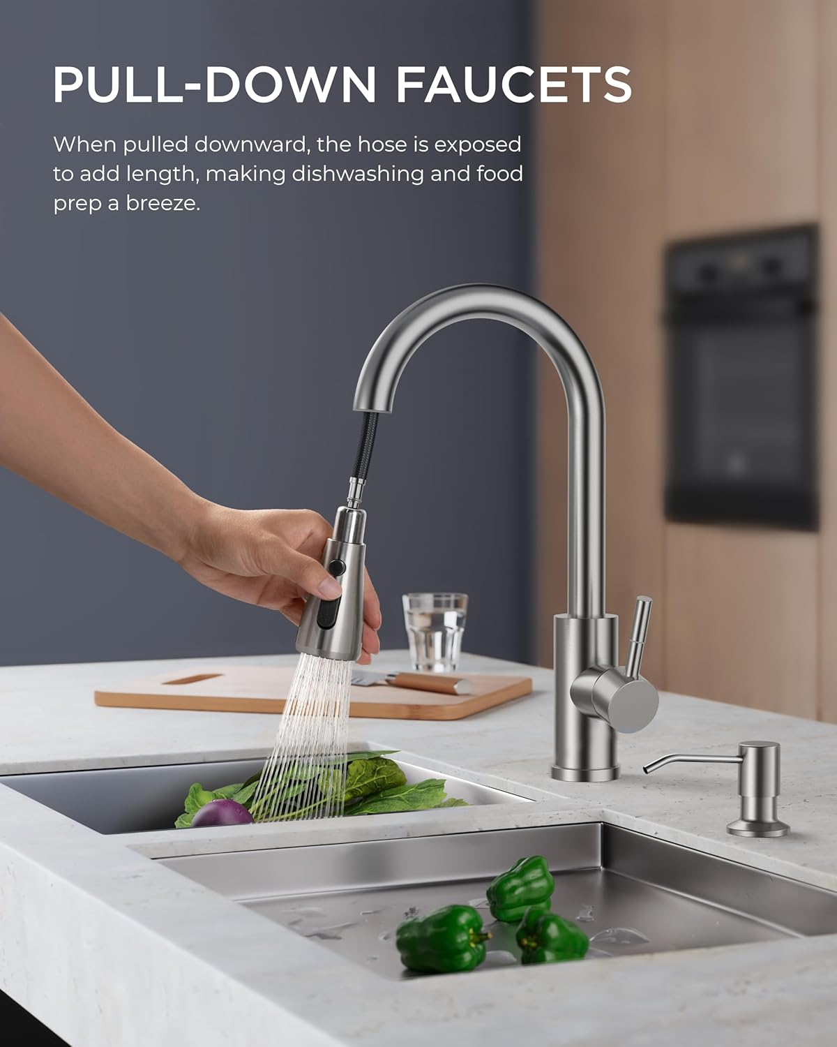 FORIOUS Touchless Kitchen Faucets, Brushed Nickel Kitchen Faucet with Pull Down Sprayer, Single Handle Smart Motion Sensor Kitchen Sink Faucet,Contemporary Hands-Free Sink Faucet for Farmhouse Laundry