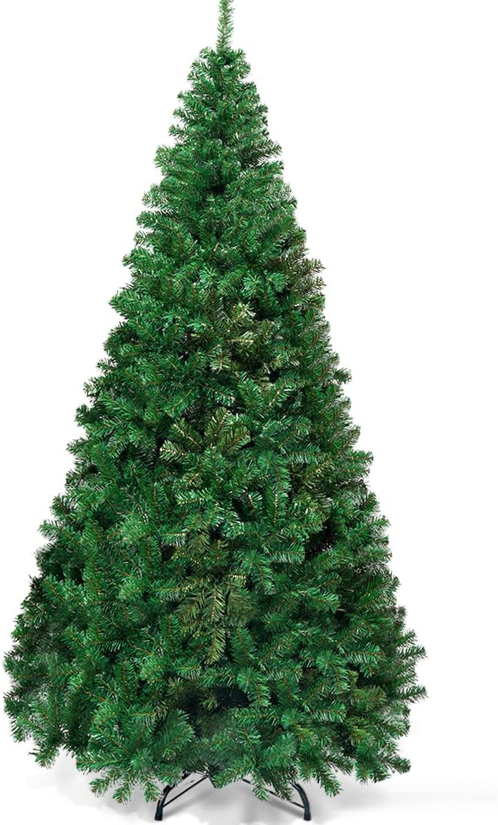 Goplus 7ft Artificial White Christmas Tree Xmas Pine Tree with Solid Metal Legs Perfect for Indoor and Outdoor Holiday Decoration