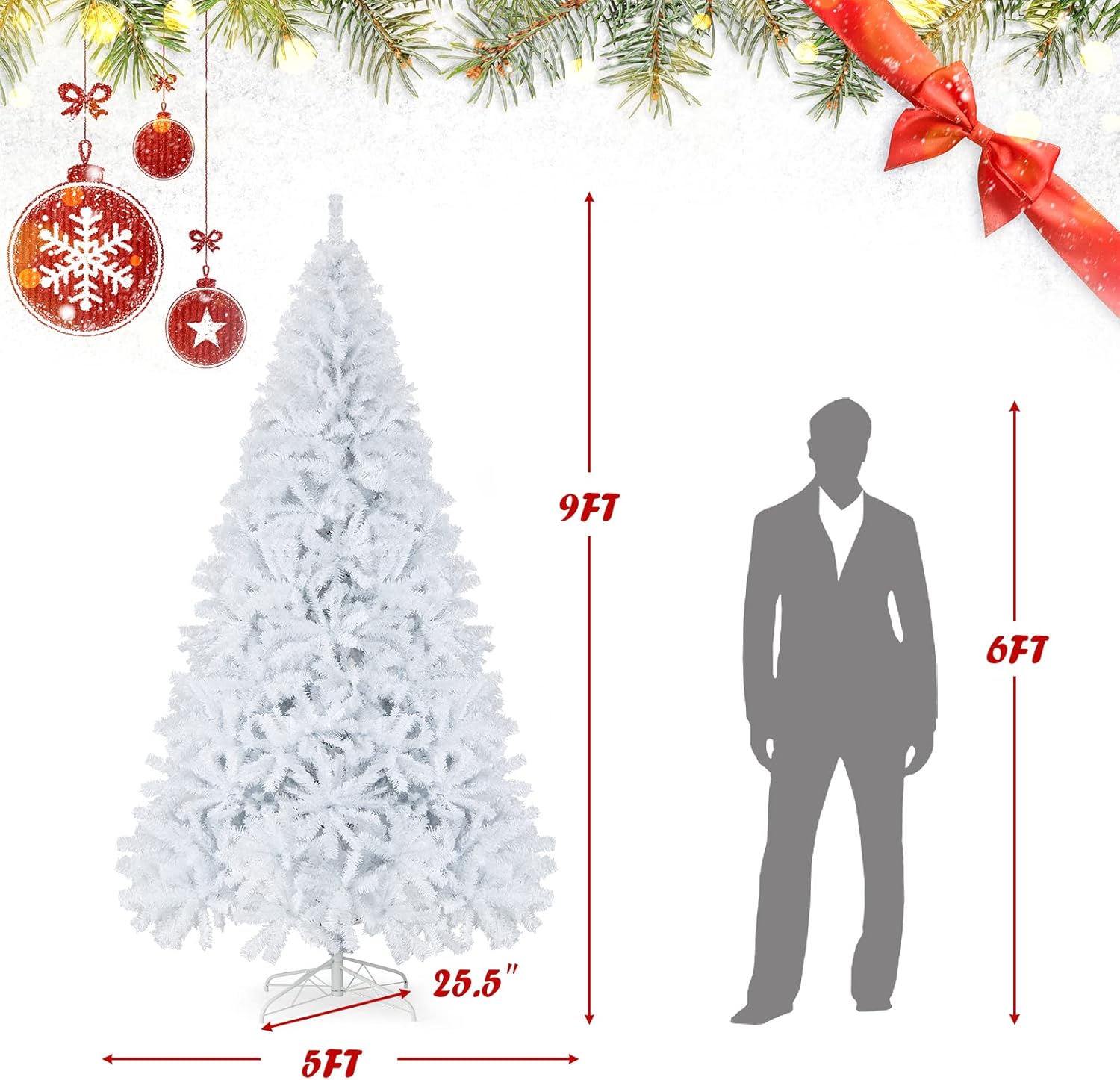 Goplus 7ft Artificial White Christmas Tree Xmas Pine Tree with Solid Metal Legs Perfect for Indoor and Outdoor Holiday Decoration