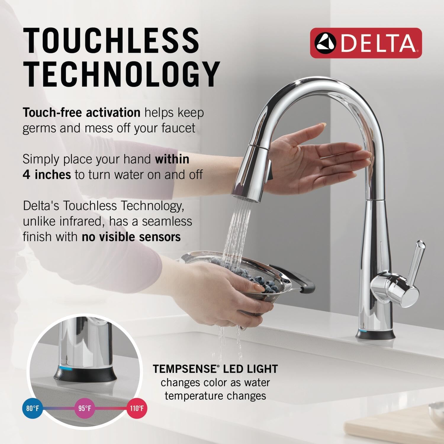 Delta Essa Touchless Kitchen Faucet with Touch Technology, Brushed Nickel Kitchen Sink Faucet with Pull Down Sprayer, Single Hole, Arctic Stainless 9113TL-AR-DST