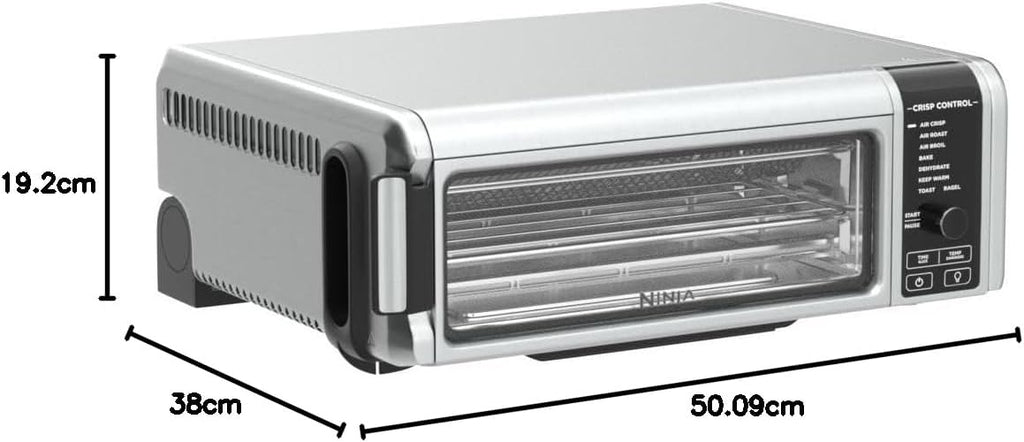 Ninja SP101 Digital Air Fry Countertop Oven with 8-in-1 Functionality, Flip Up & Away Capability for Storage Space, with Air Fry Basket, Wire Rack & Crumb Tray, Silver