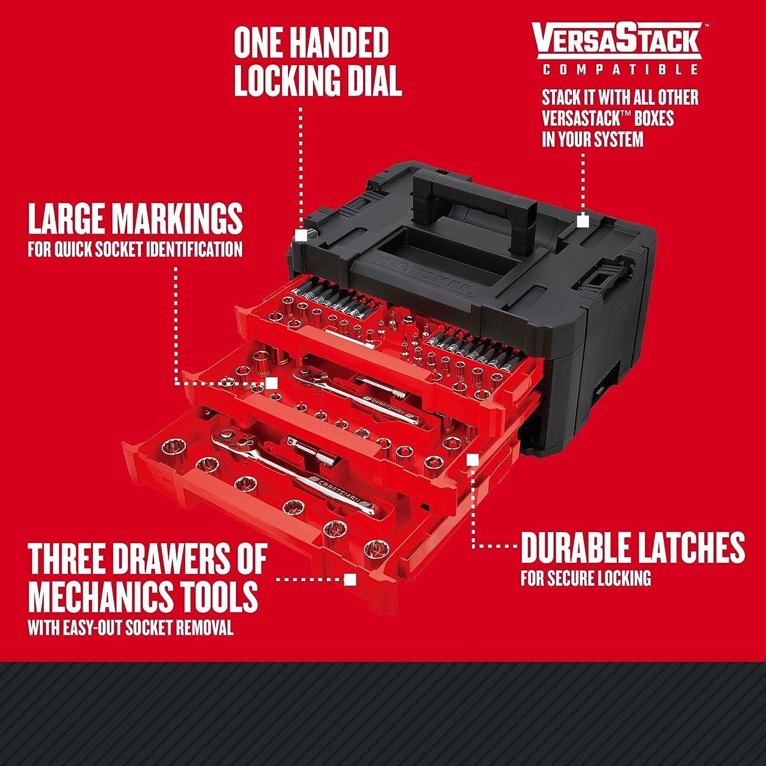CRAFTSMAN Socket Set, 262-Piece Mechanic Tool Set, 1/4", 3/8", 1/2" Drive, SAE / Metric, (CMMT45307)