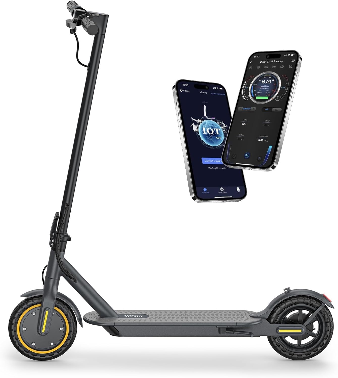 WERHY Electric Scooter, 350W/500W Motor, Top Speed 19/22 mph, Max 16/23/28Miles Ranges, Foldable E Scooter for Adults