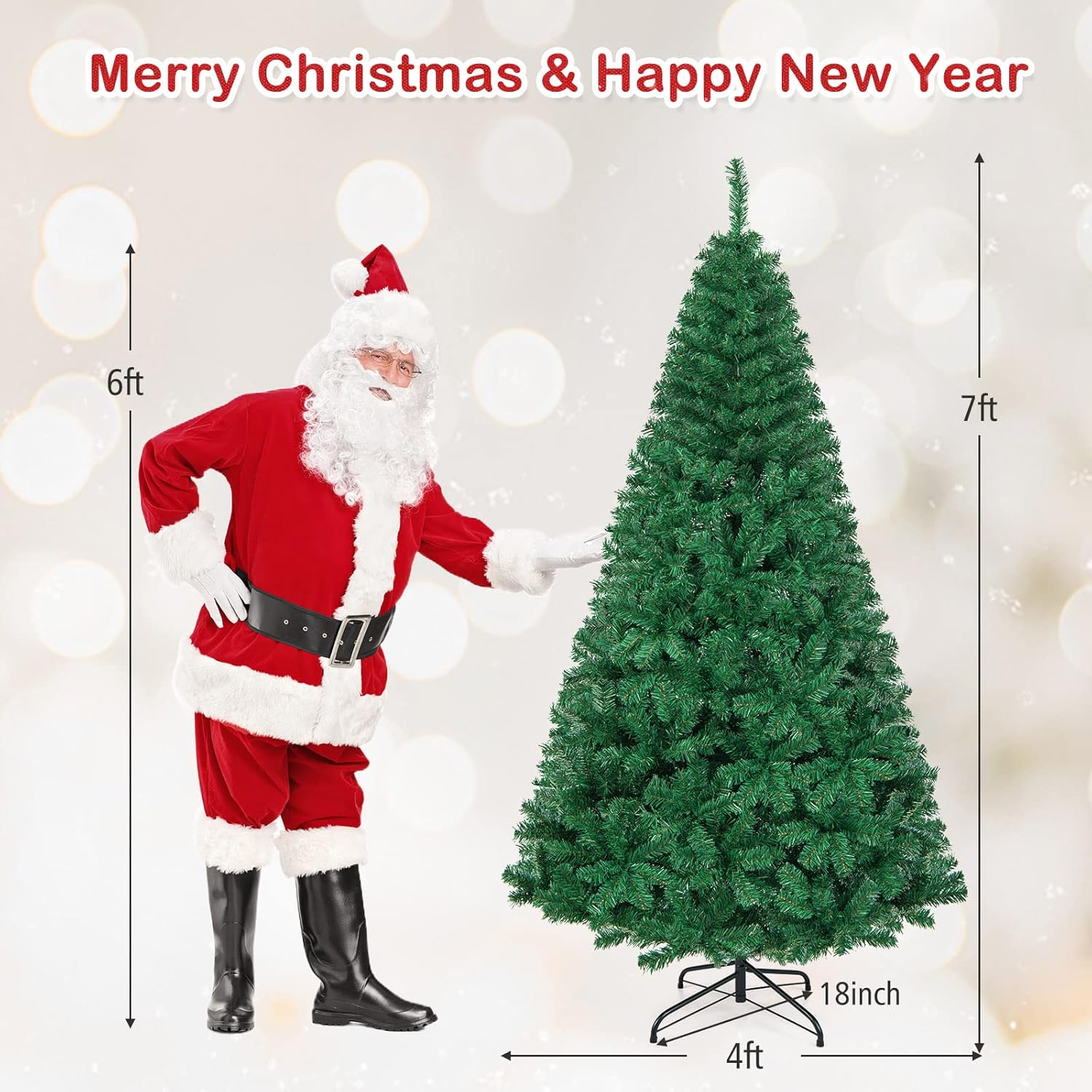 Goplus 7ft Artificial White Christmas Tree Xmas Pine Tree with Solid Metal Legs Perfect for Indoor and Outdoor Holiday Decoration
