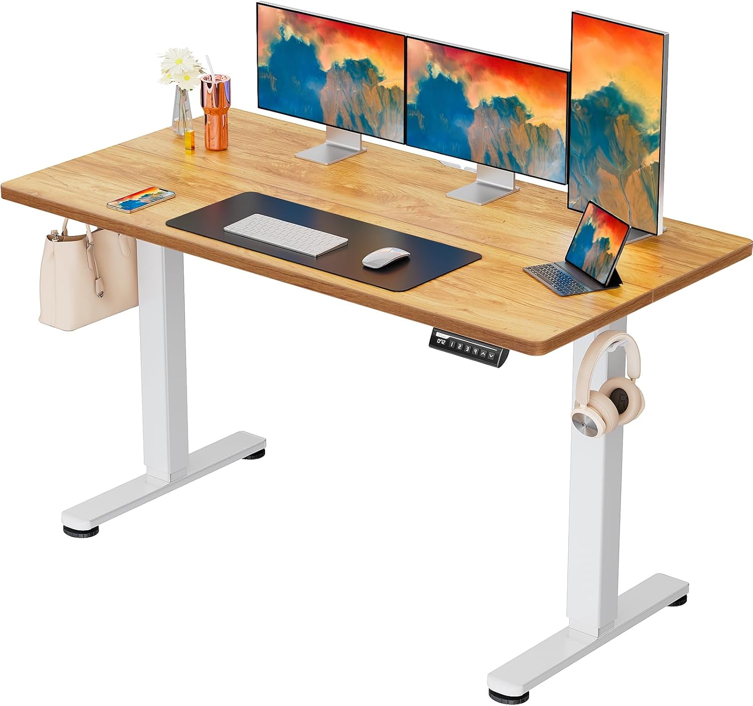 ErGear Height Adjustable Electric Standing Desk, 40 x 24 Inches Sit Stand up Desk, Memory Computer Home Office Desk (Light Vintage Brown)