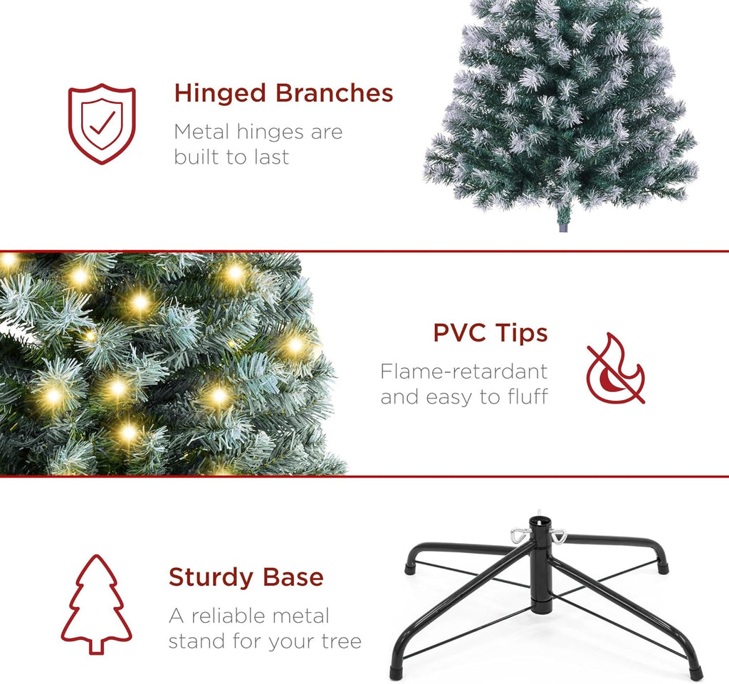Best Choice Products Artificial Christmas Tree, 6ft Premium Pre-Lit Realistic Spruce Holiday Décor w/Dense Branches, Metal Base - Green Spruce