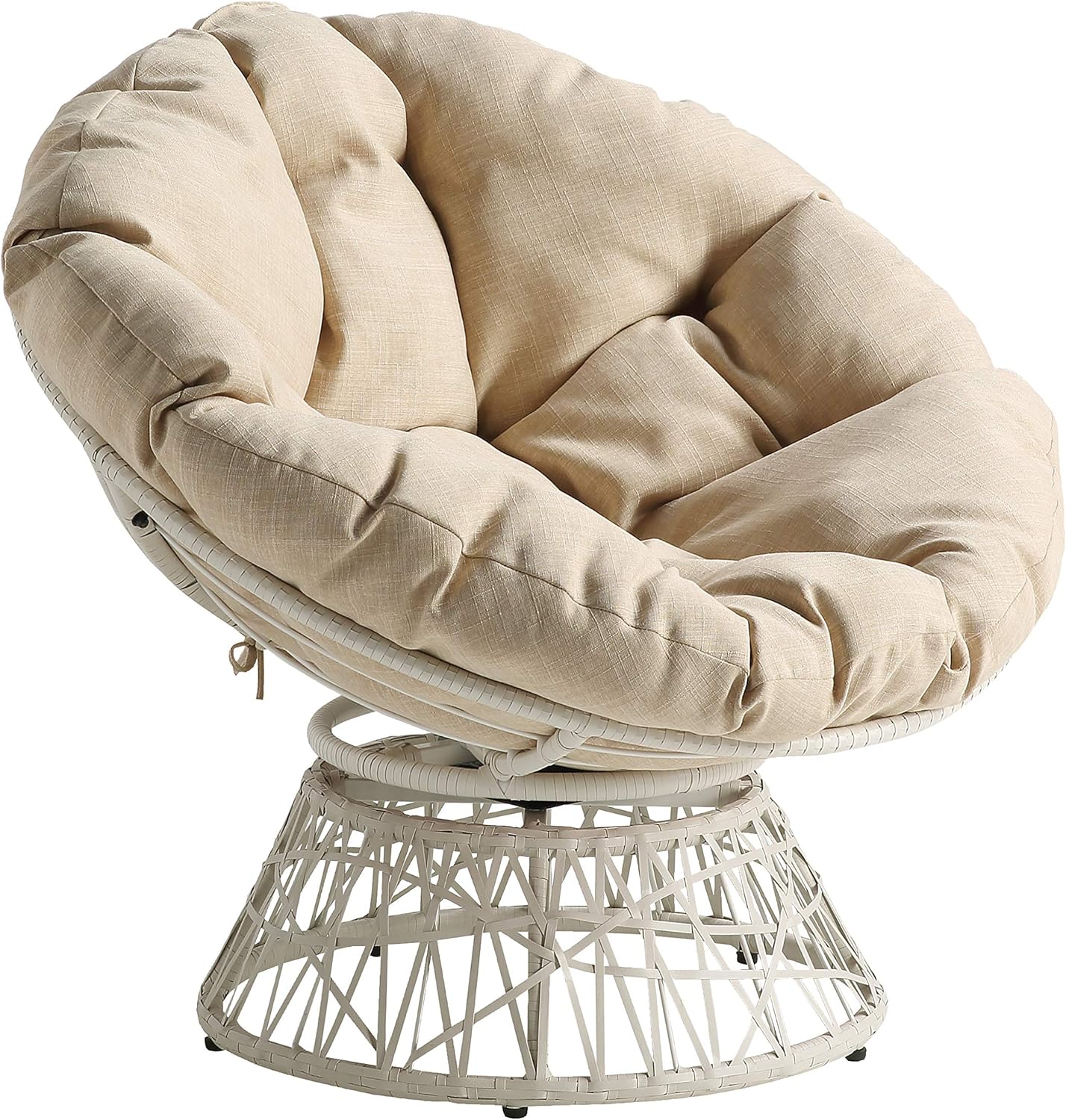 OSP Home Furnishings Wicker Papasan Chair with 360-Degree Swivel, Brown Frame with Brown Cushion
