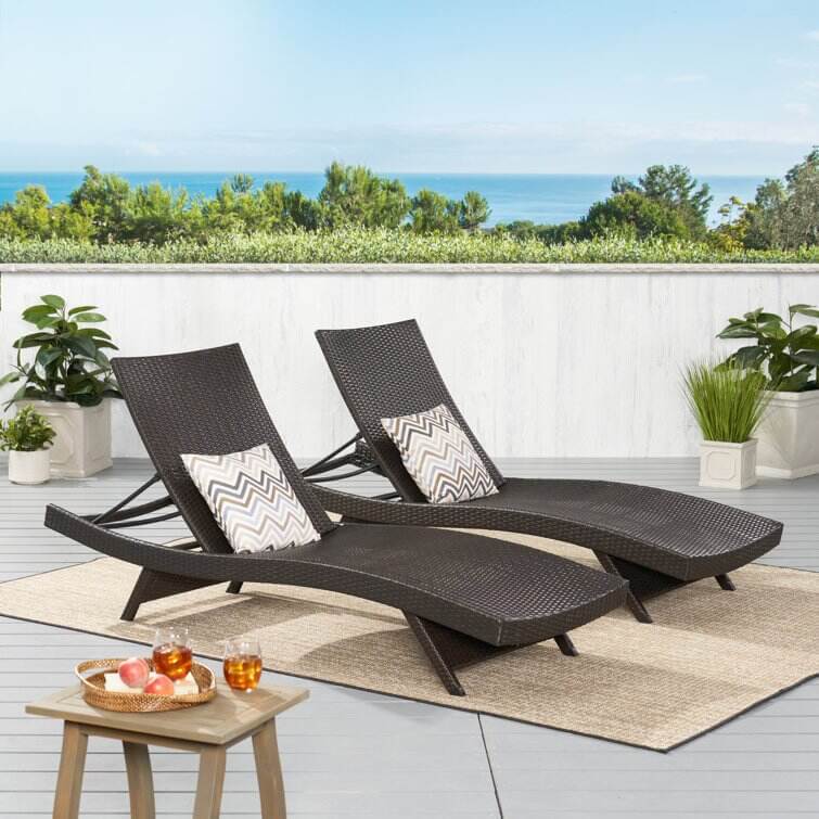 Breton Outdoor Wicker Chaise Lounge (Set of 2)
