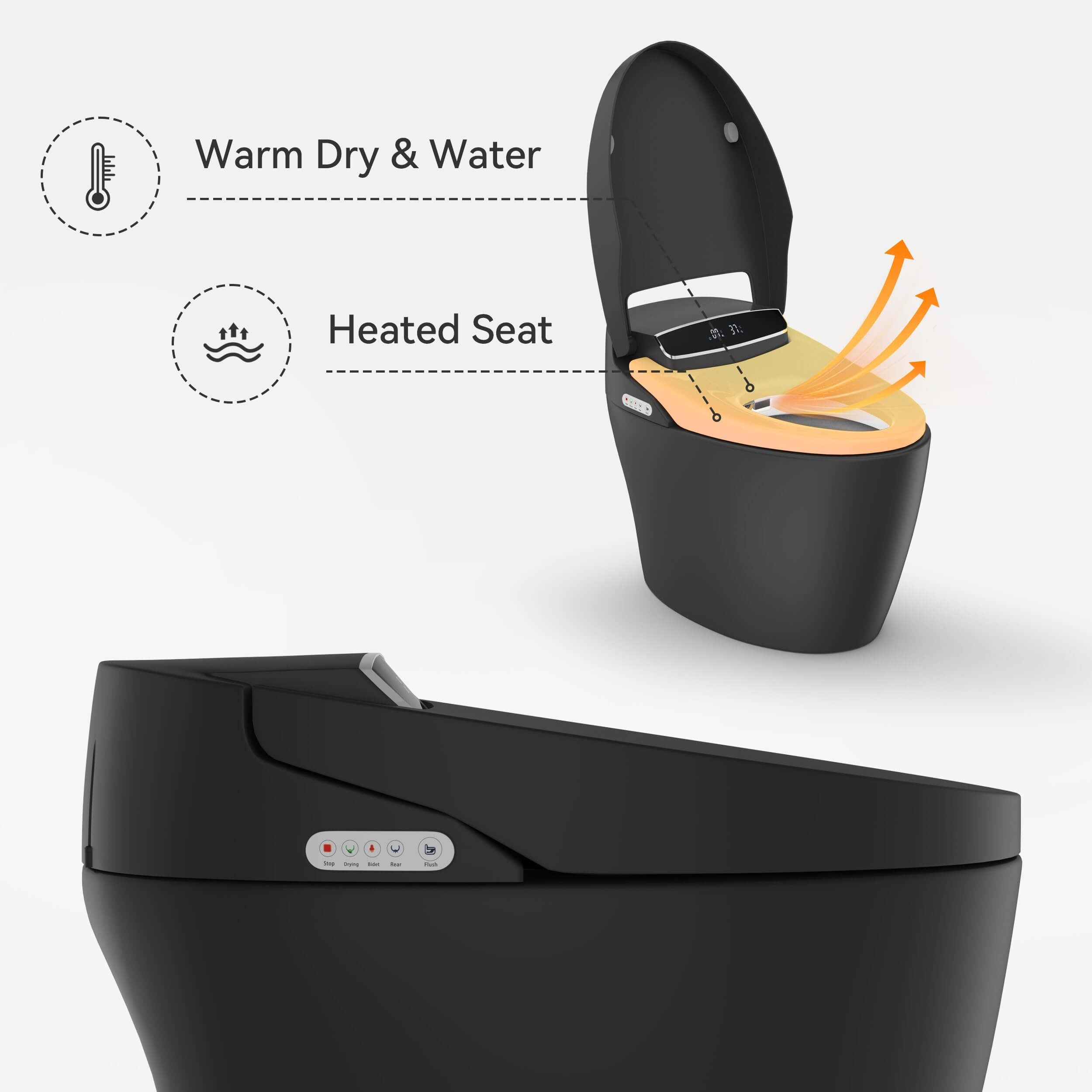 Hynova AX1 Automatic Smart Bidet Toilet, Auto Open/Close Lid Black 1.28 GPF, cUPC & ETL
