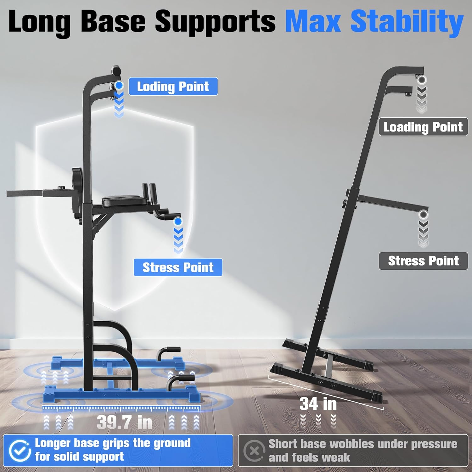 Sportsroyals Pull Up Bar Dip Station Power Tower Assistive Trainer Multi-Function Home Gym Strength Training Fitness Equipment 450LBS